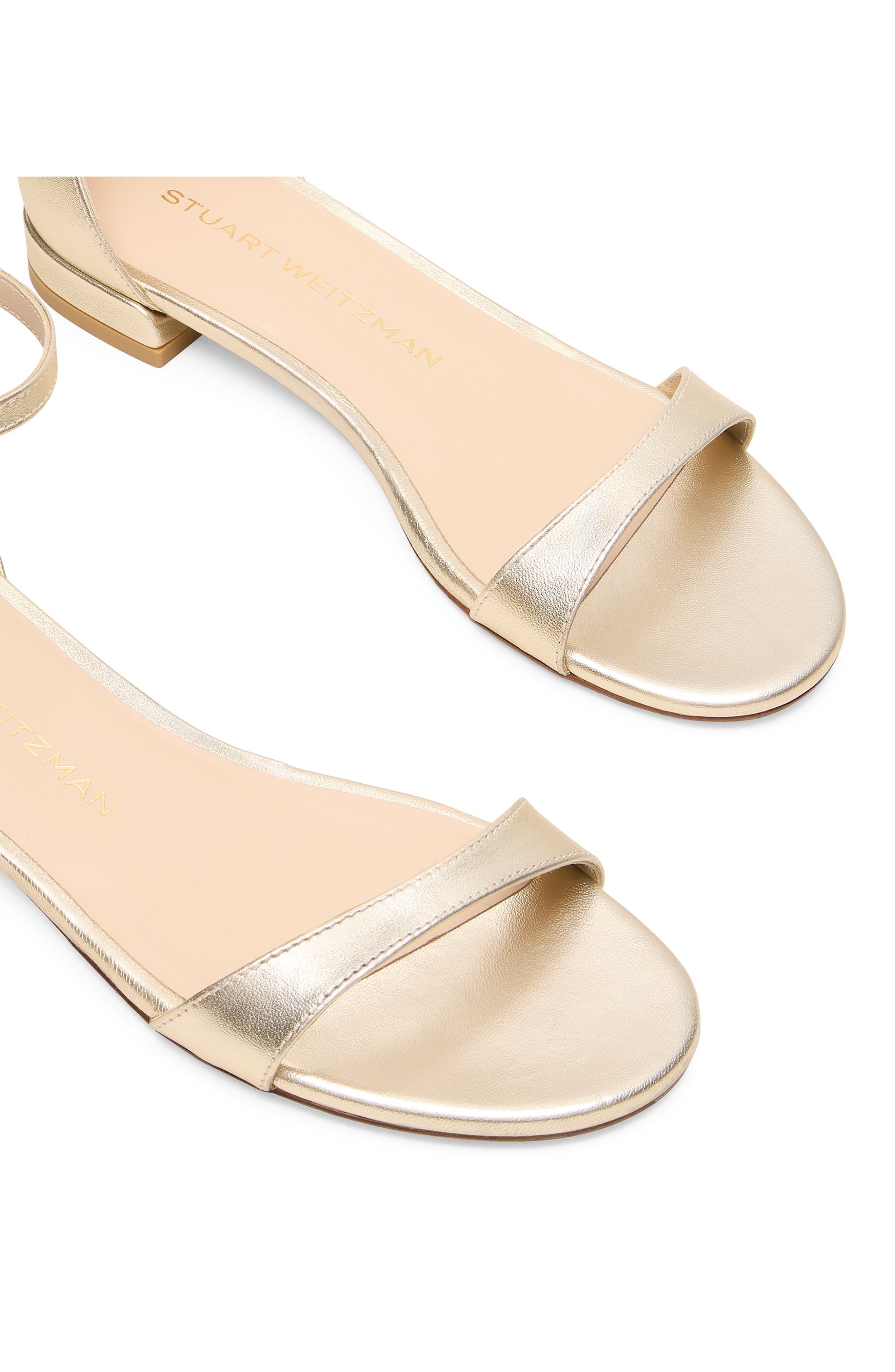 Stuart Weitzman Nudist Flat Ankle Strap Sandal in Light Gold. at Nordstrom - 3