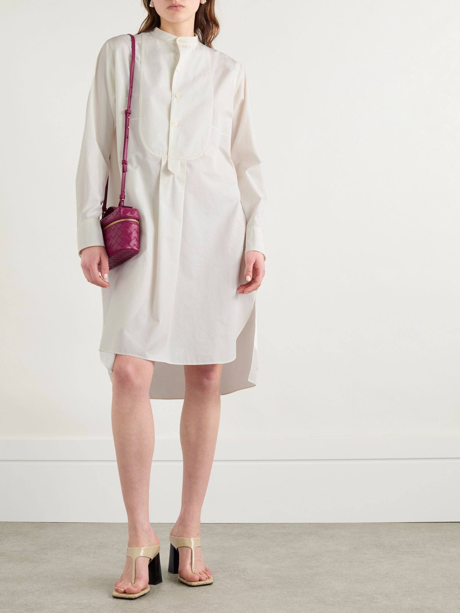 Asymmetric pleated cotton-blend poplin midi dress Off-white - 2