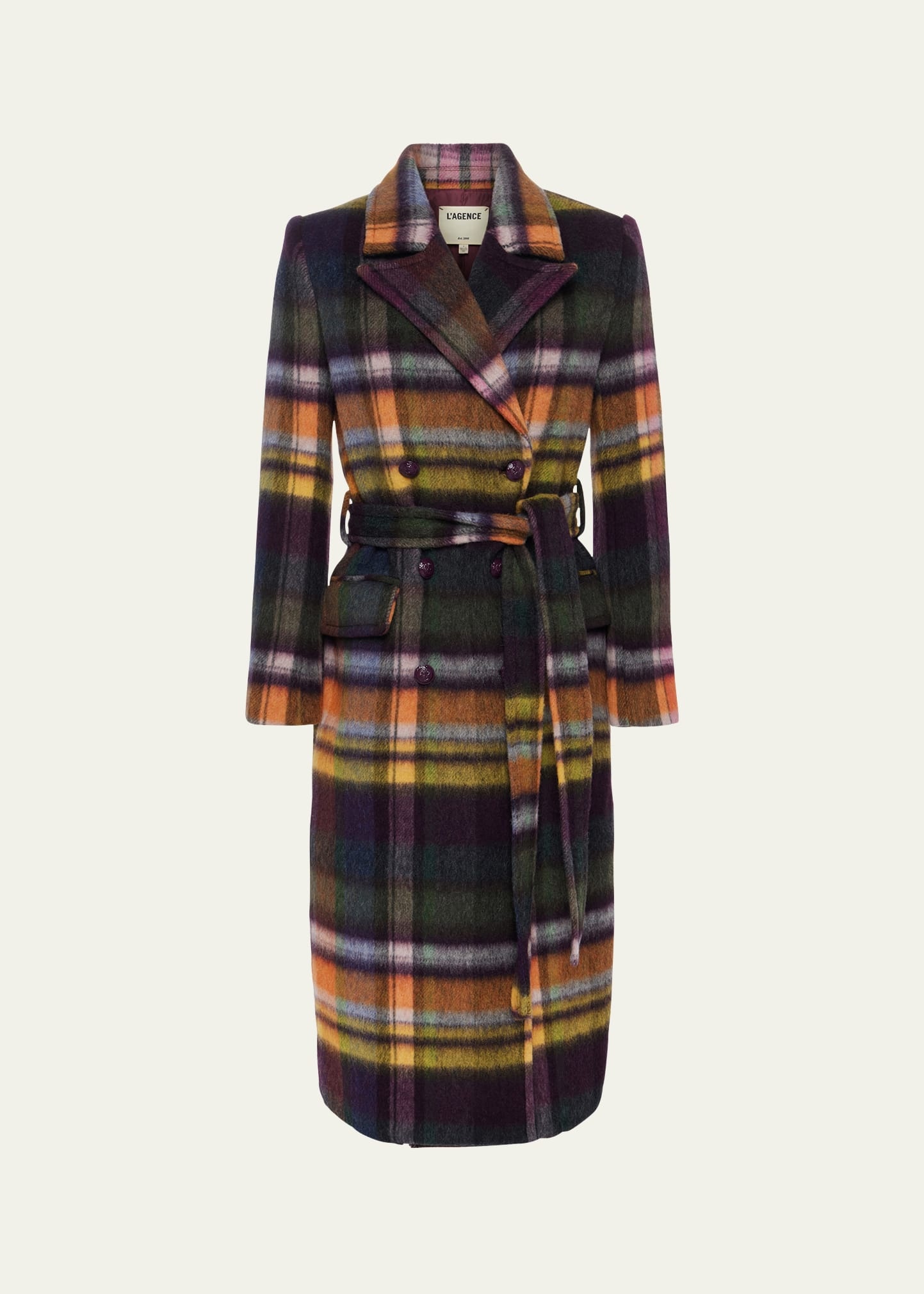 Olina Belted Plaid Trench Coat - 1