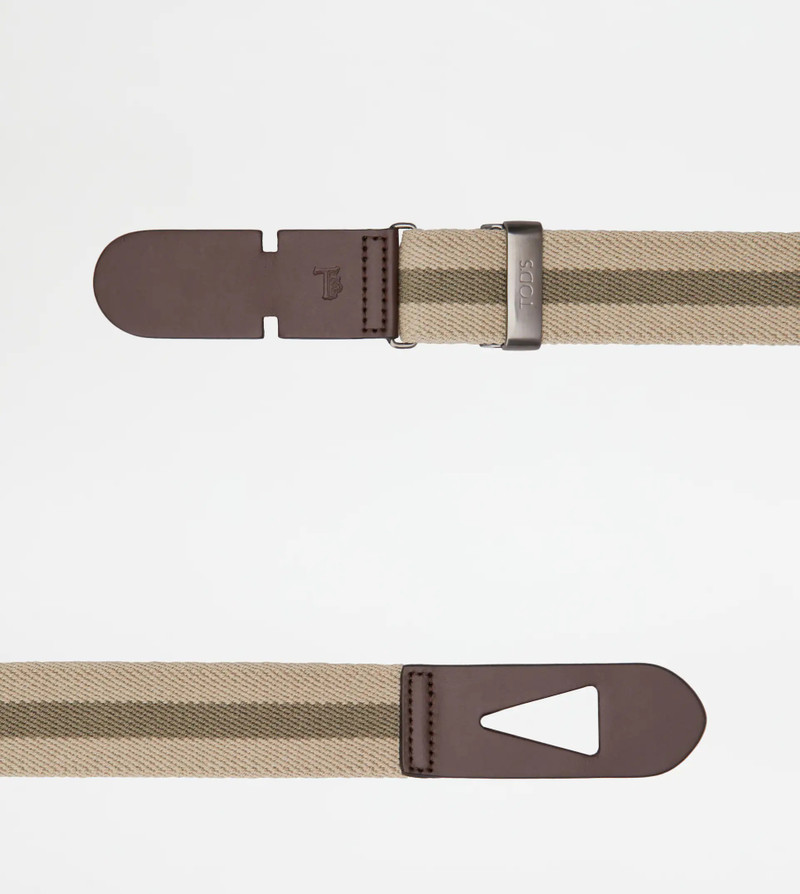 Tod's BELT IN CANVAS AND LEATHER - BEIGE, GREEN, BROWN outlook