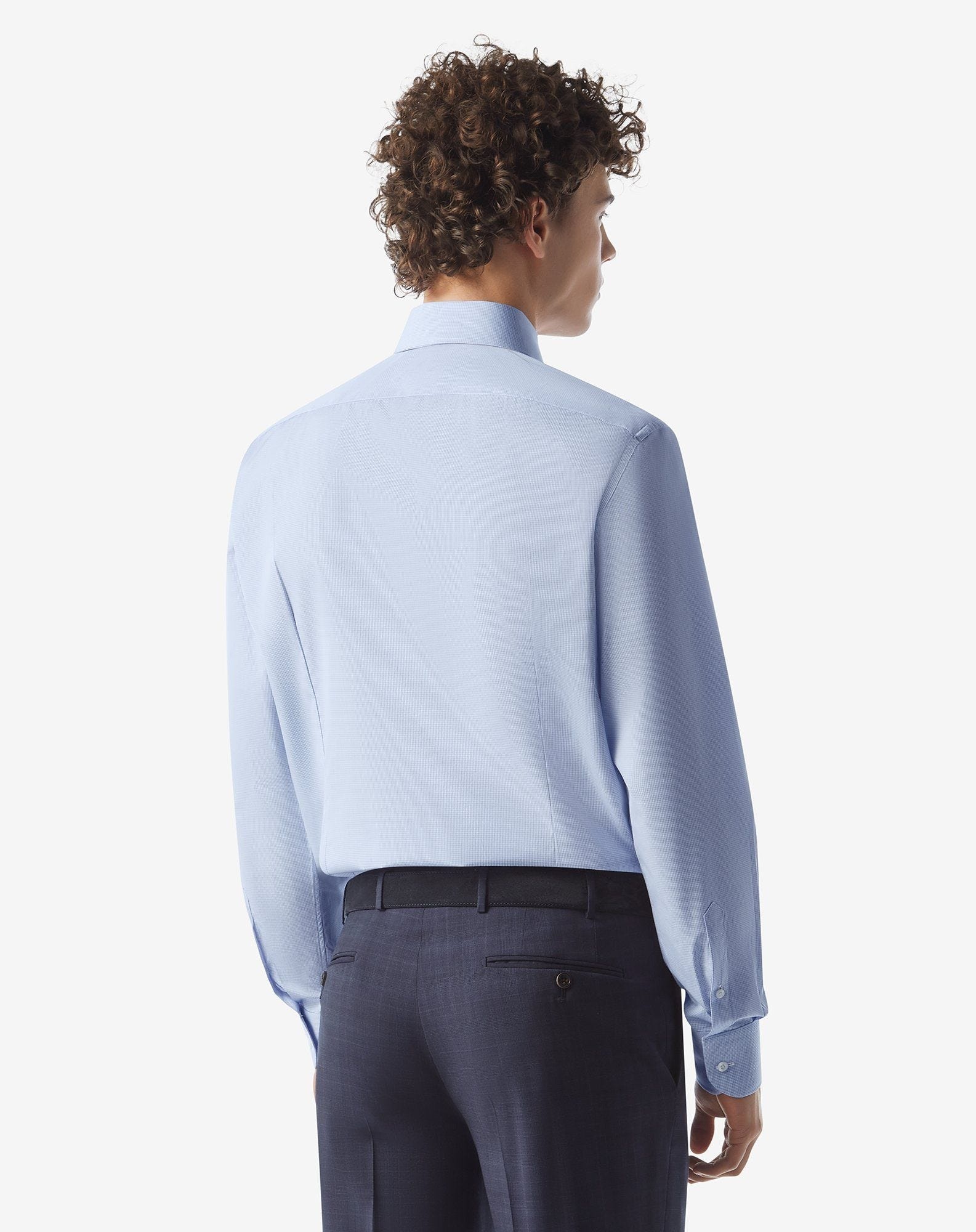 Cotton shirt with light blue micro checks - 3