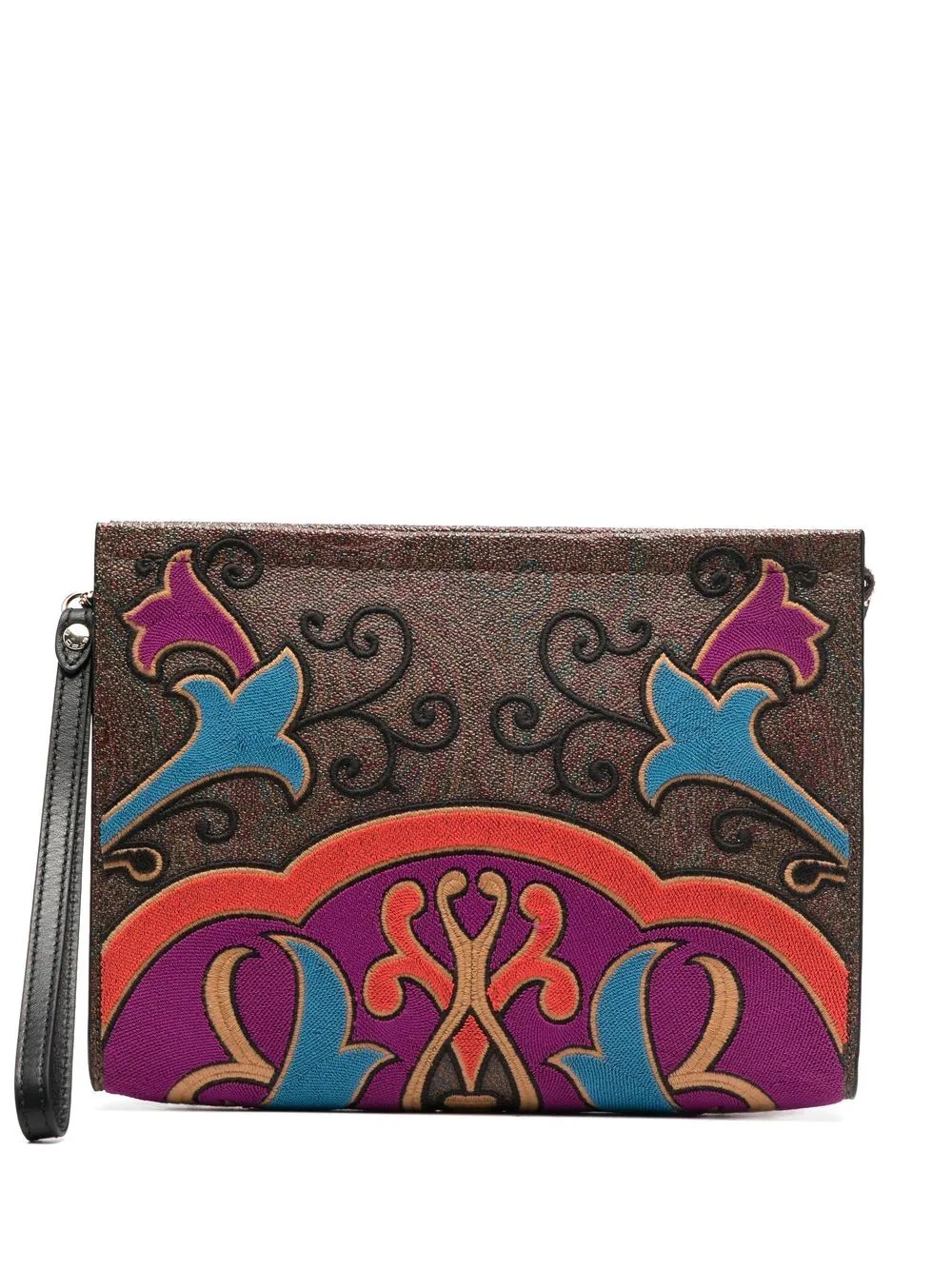 embroidered-pattern clutch bag - 1