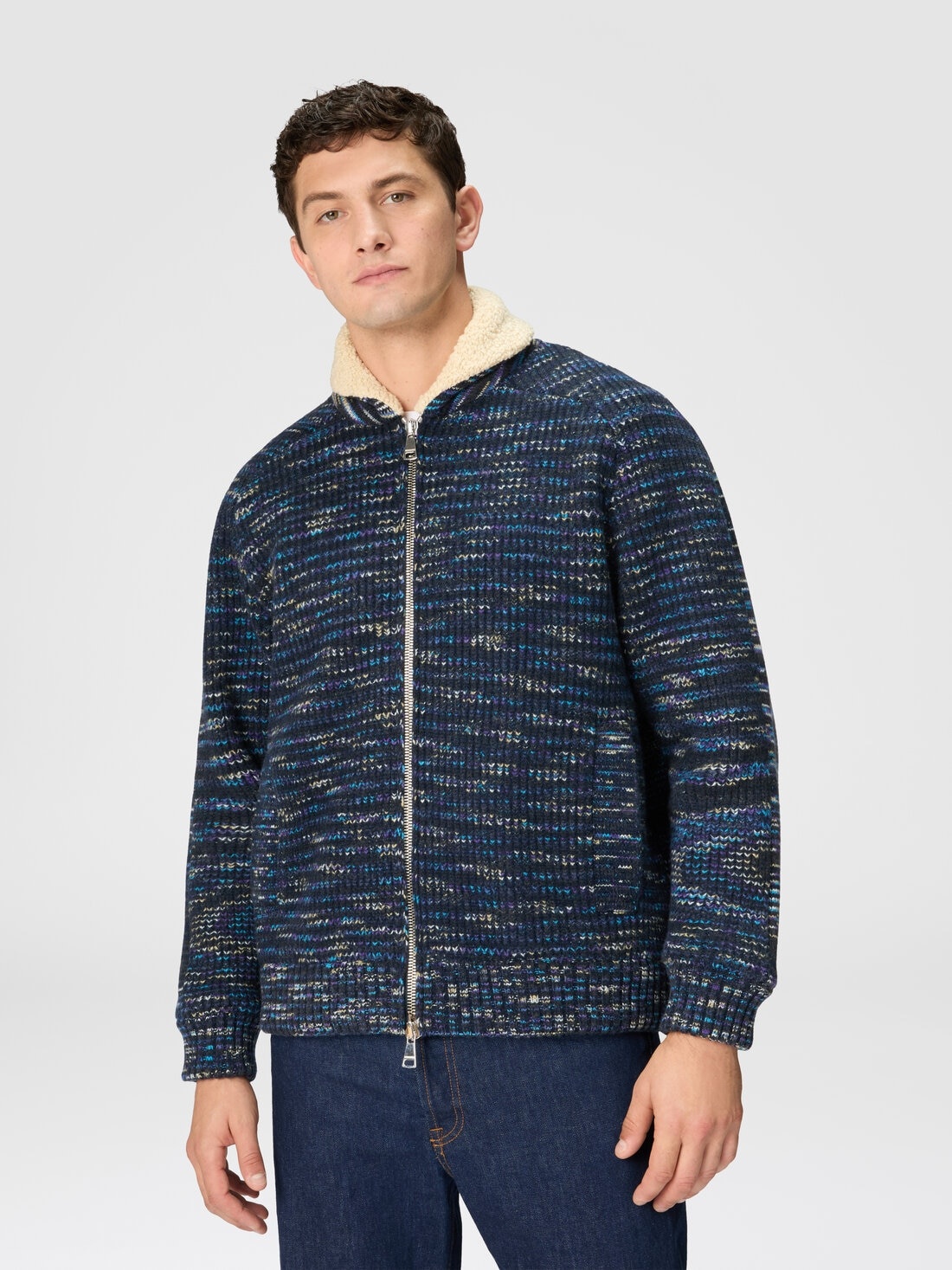 Bomber jacket in slub wool with teddy bear insert - 4