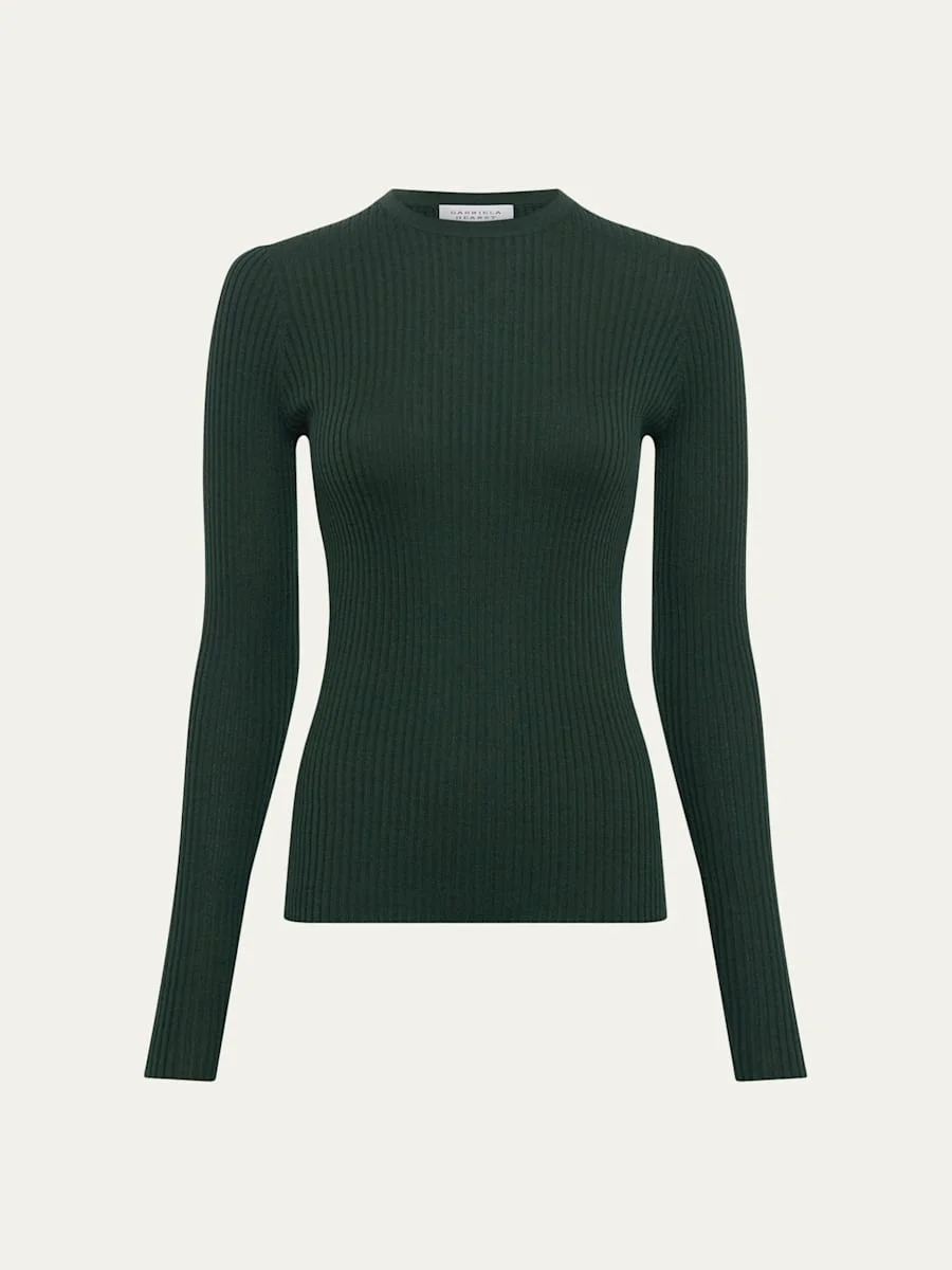 Browning Rib Knit Cashmere-Silk Crewneck Sweater - 1