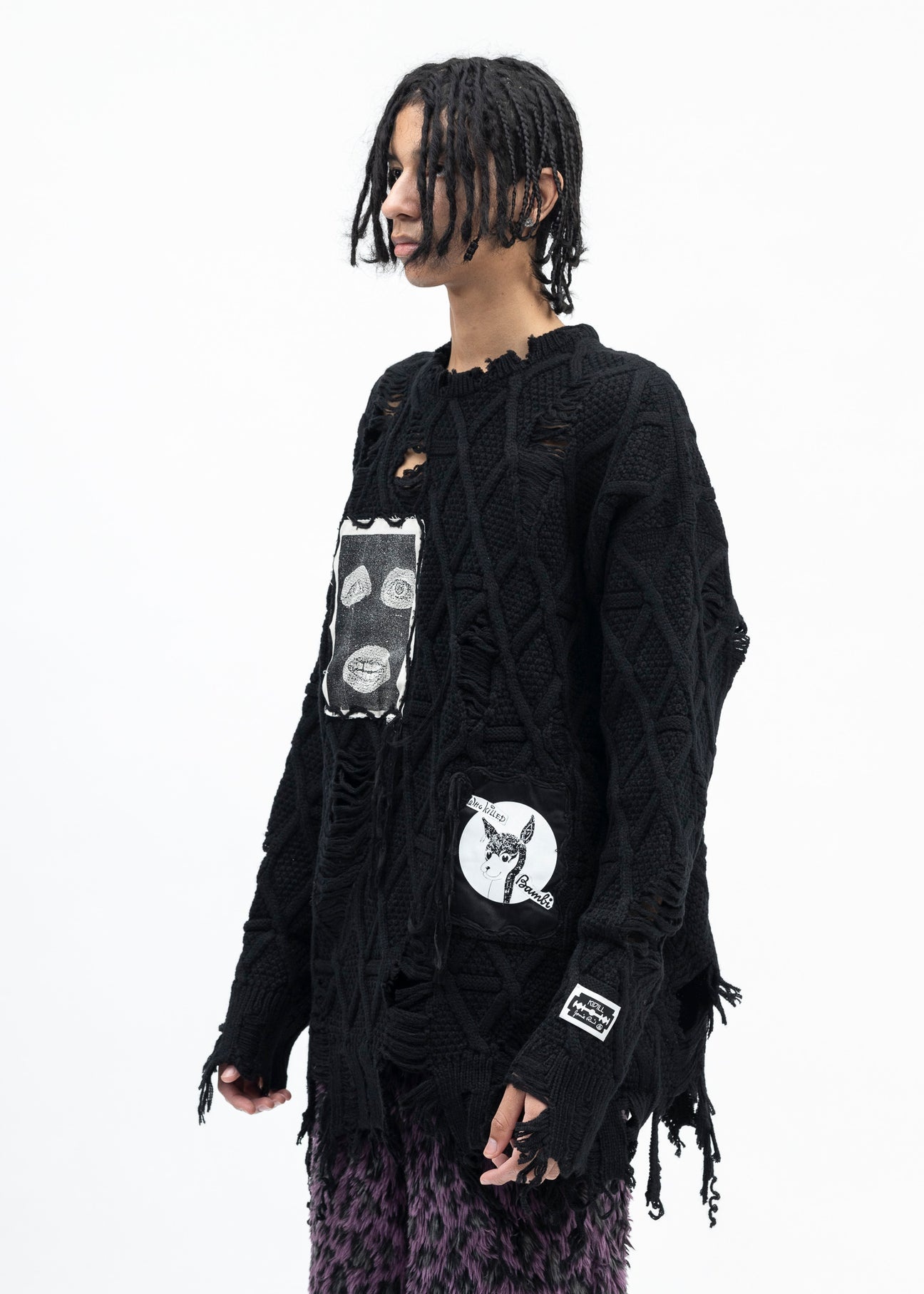 BLACK DESTROY PULLOVER KNIT COLLABORATION WITH rurumu: ARTWORK BY JAMIE REID. - 3
