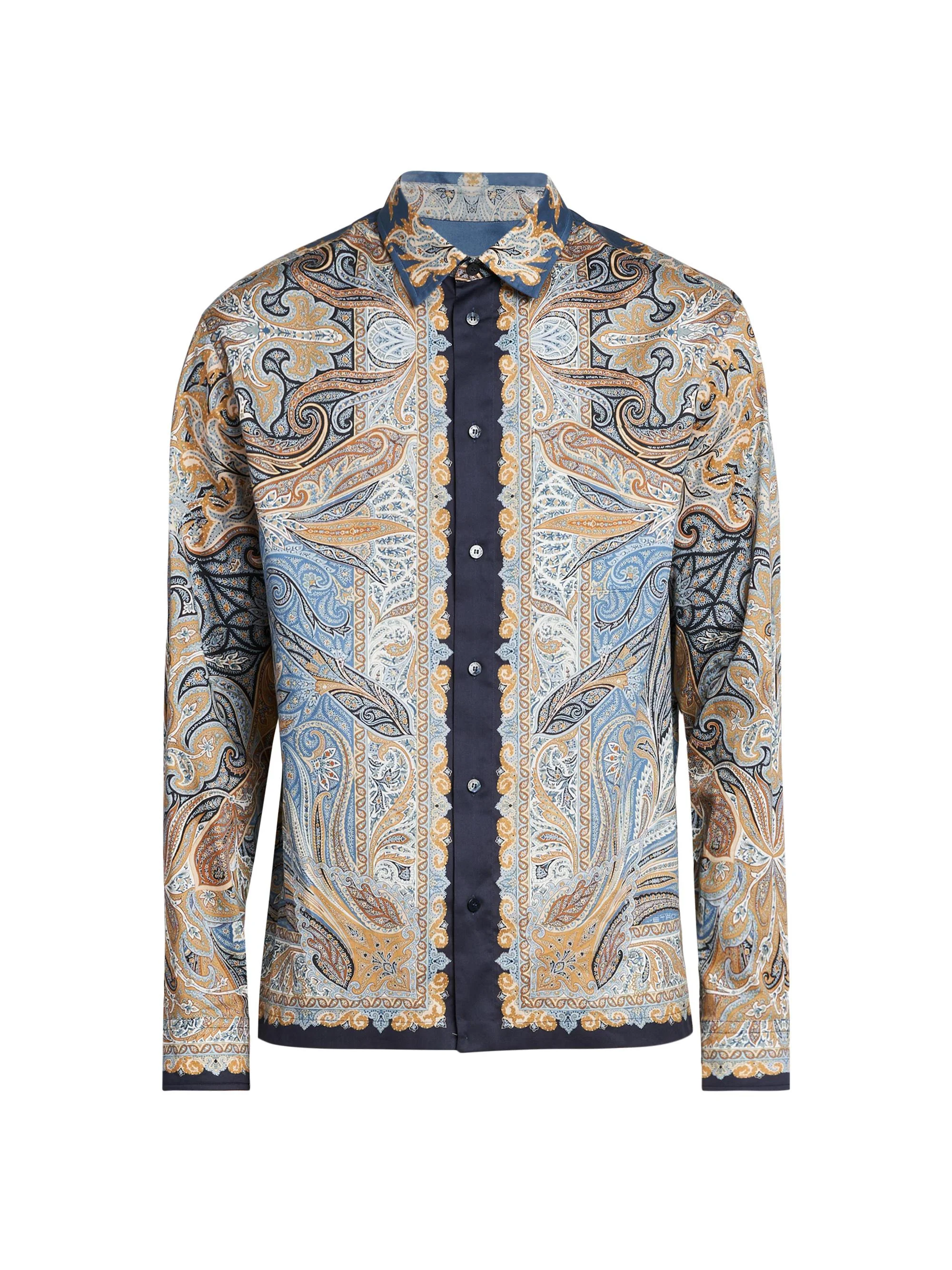 Men's Paisley Button-Up Shirt - Printed Blue Base - 1