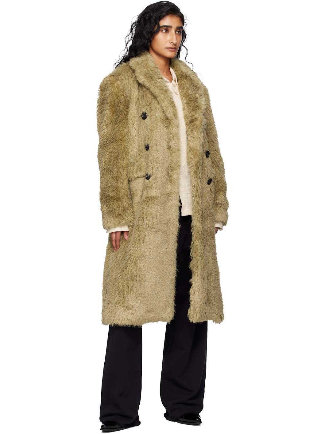 Khaki Fields Buttons Faux-Fur Coat - 4
