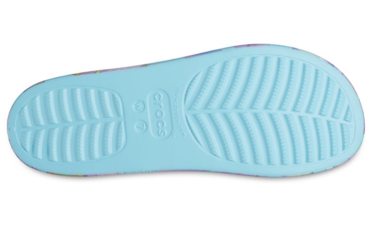 (WMNS) Crocs Classic Platform Palm Print Slide 'Blue Multi-Color' 208607-4NQ - 7