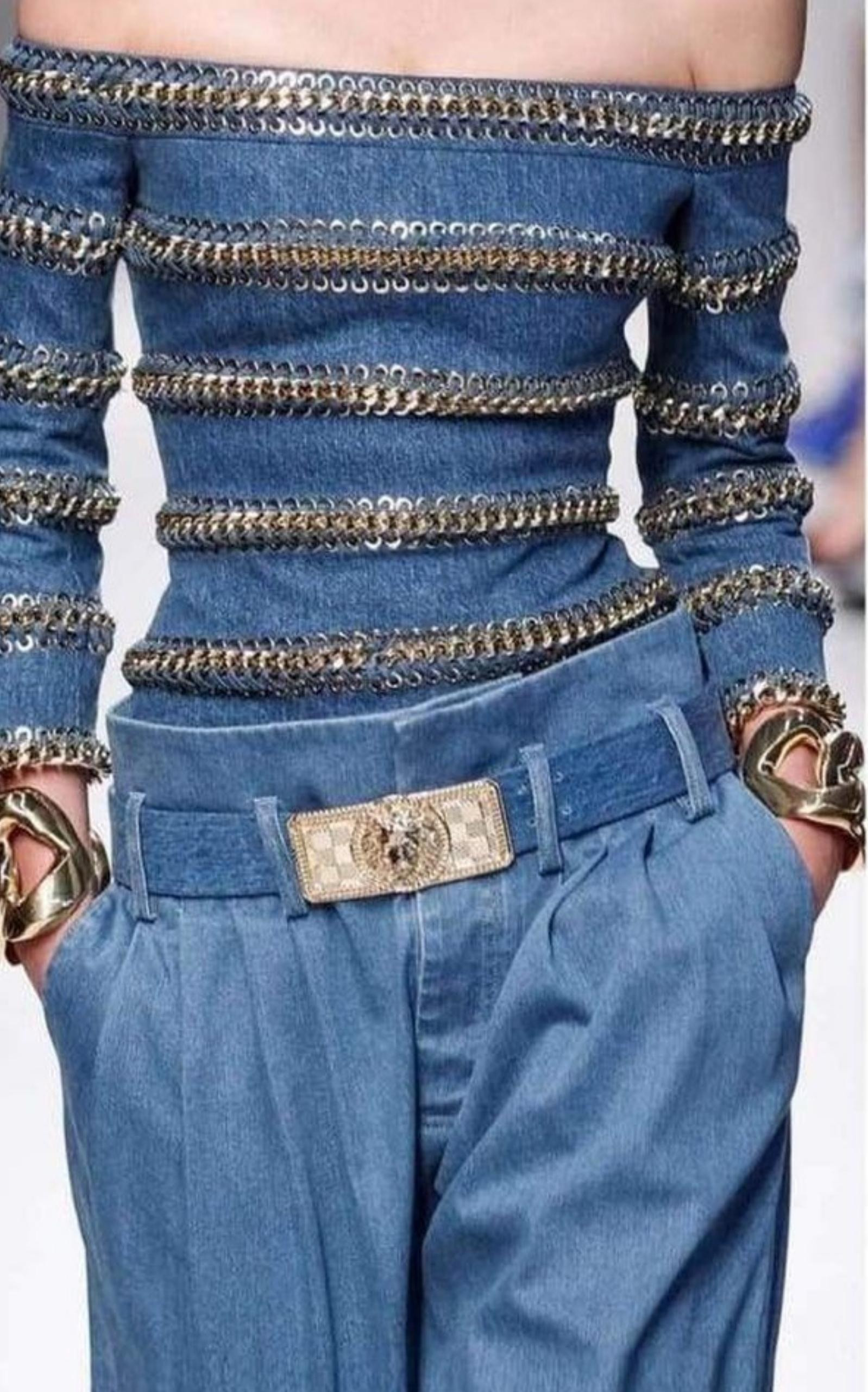 Blue Denim High Waist Pants - 7