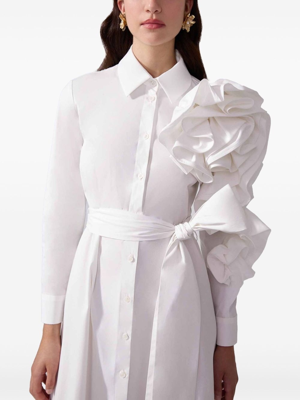 floral-appliqué midi shirt dress - 4