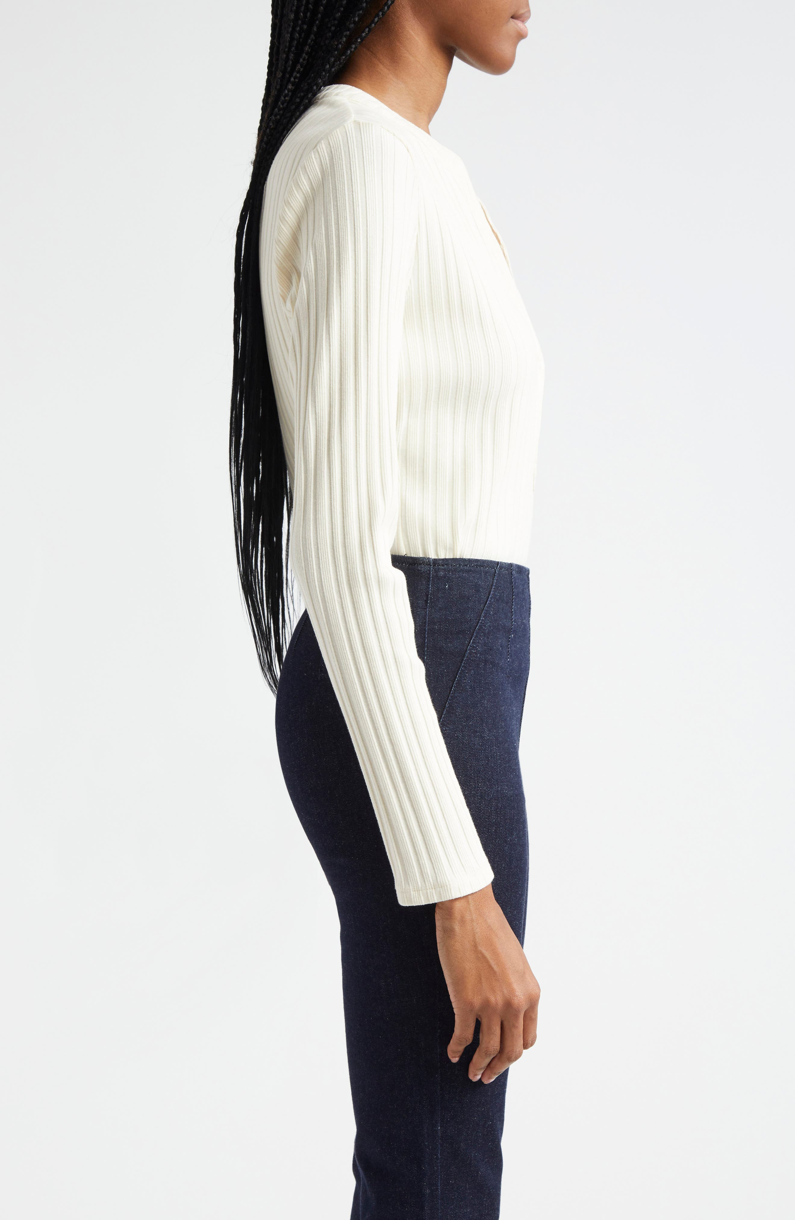 Veronica Beard Jocelyn V-Neck Rib Cotton Top in Ivory at Nordstrom - 4