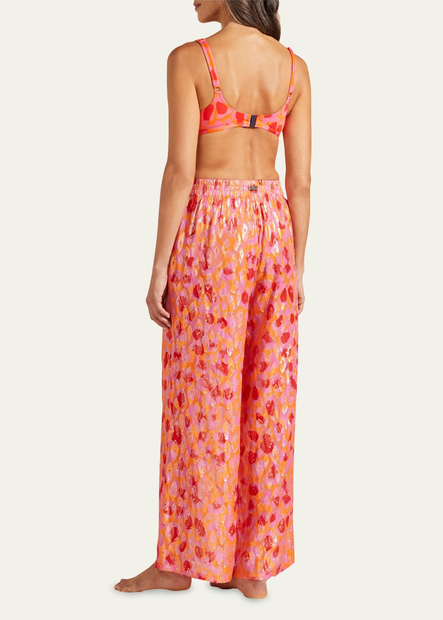 Abstract Leopard Printed Wide-Leg Silk Pants - 3