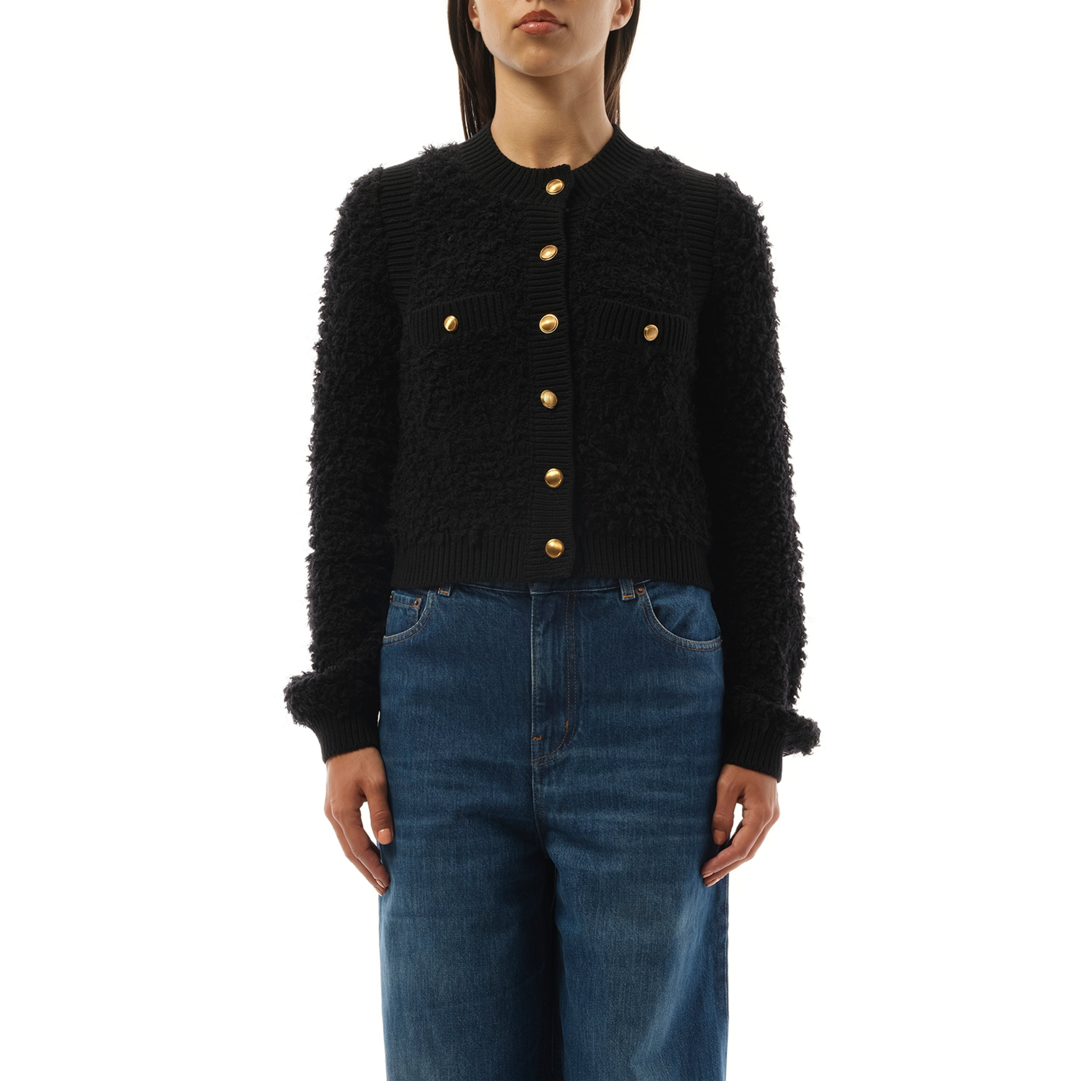 Tweed Knit Cardigan in Black - 1