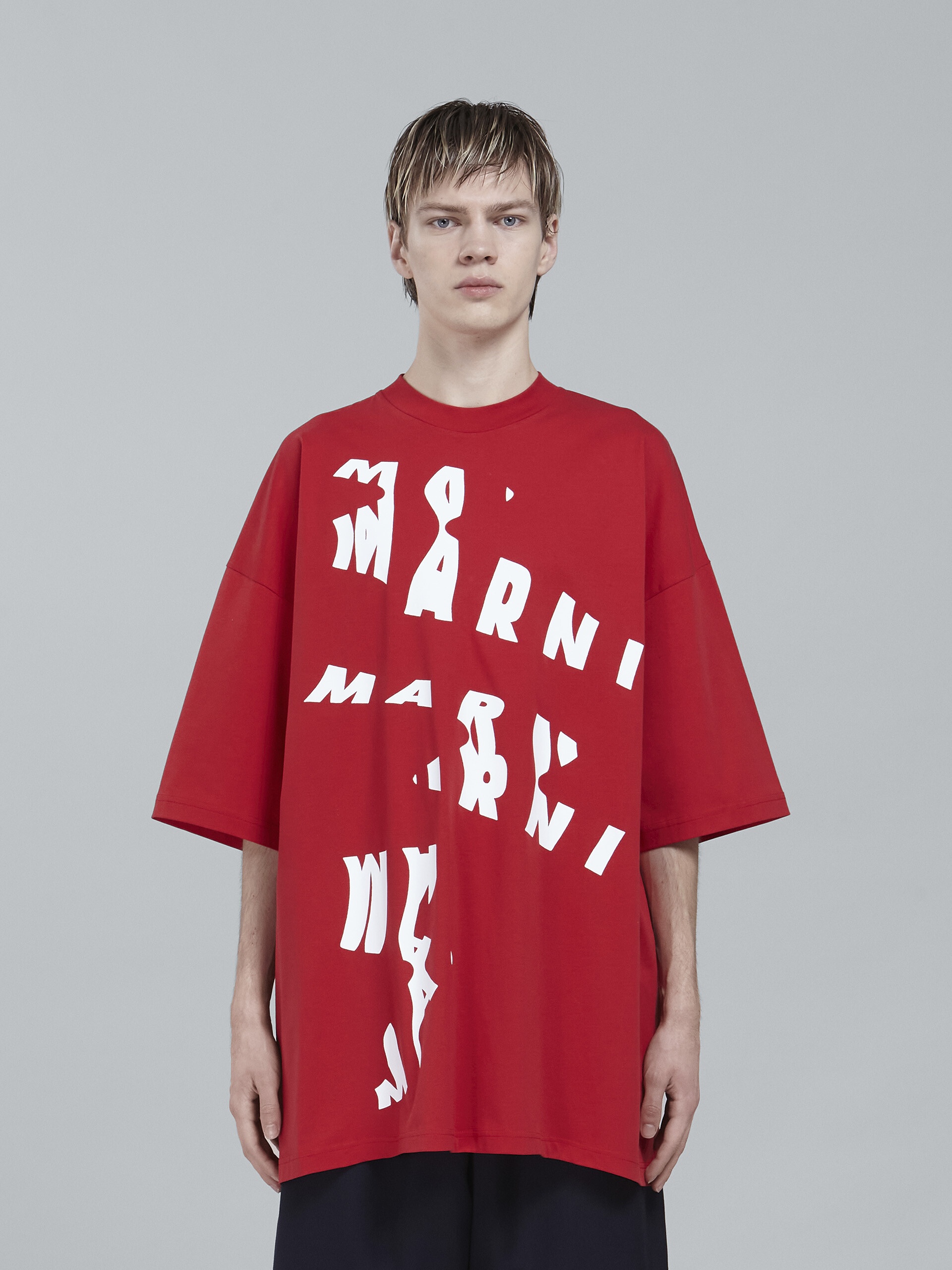 SCANNED LOGO PRINT RED JERSEY OVERSIZED T-SHIRT - 2