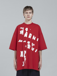 Marni SCANNED LOGO PRINT RED JERSEY OVERSIZED T-SHIRT