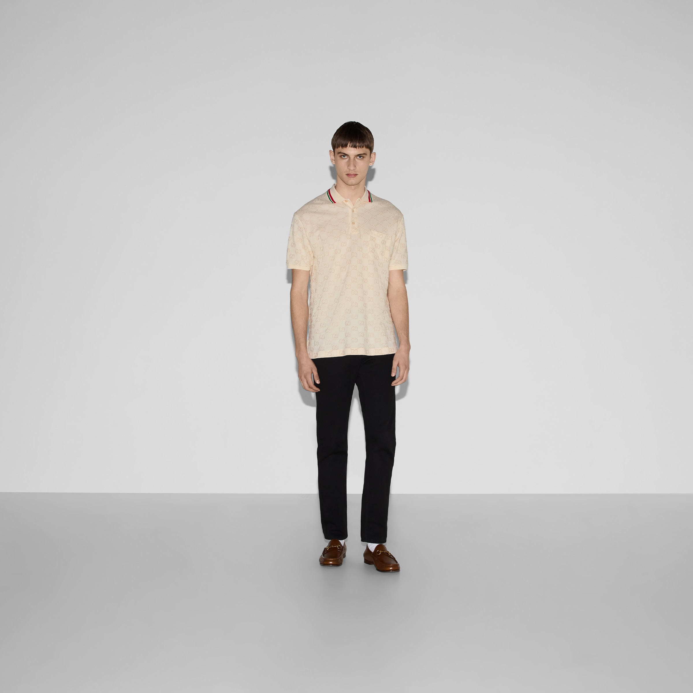 Cotton piquet polo with GG - 2