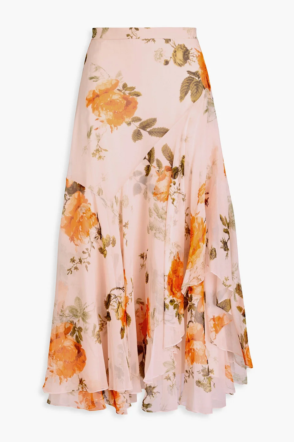 Floral-print silk-chiffon midi skirt - 1