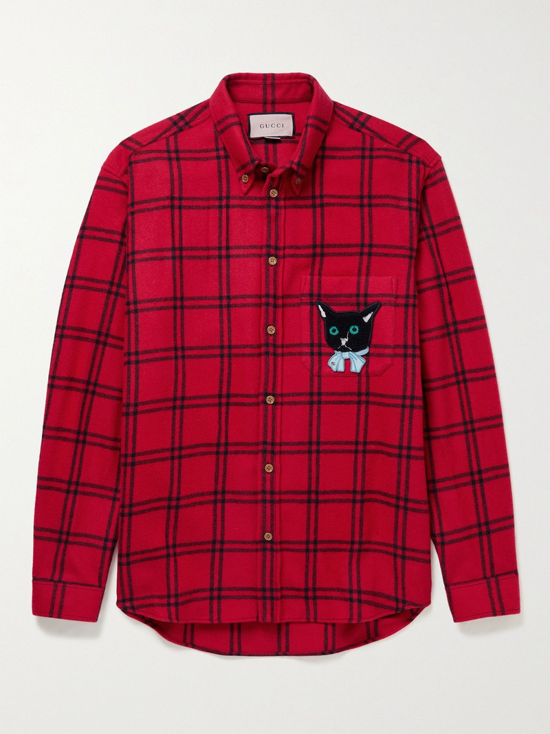 Gucci 고양이 패치와 함께 모직 셔츠 확인 - 1