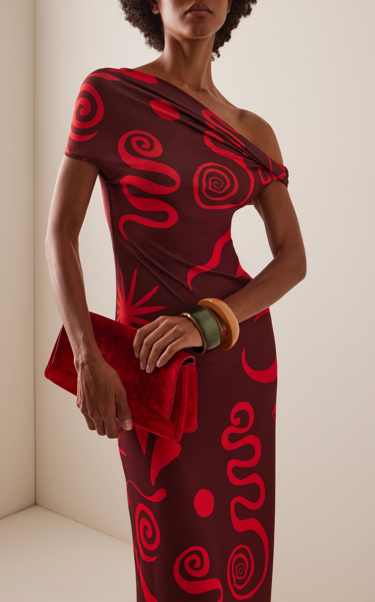 Debora Off-The-Shoulder Printed Jersey Maxi Dress red - 3