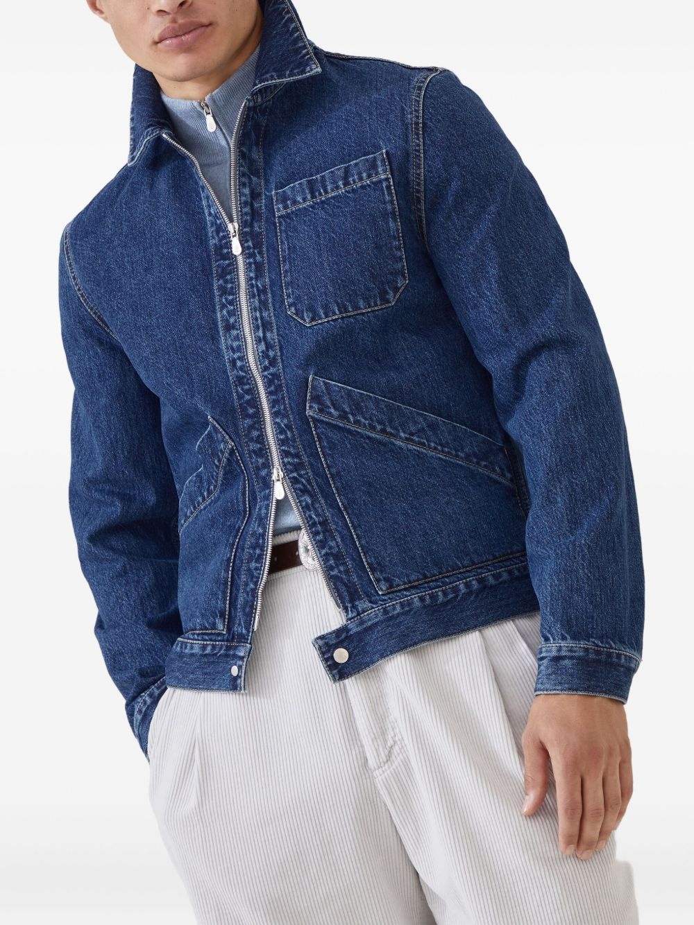 zip-fastening patch-pocket denim jacket - 3