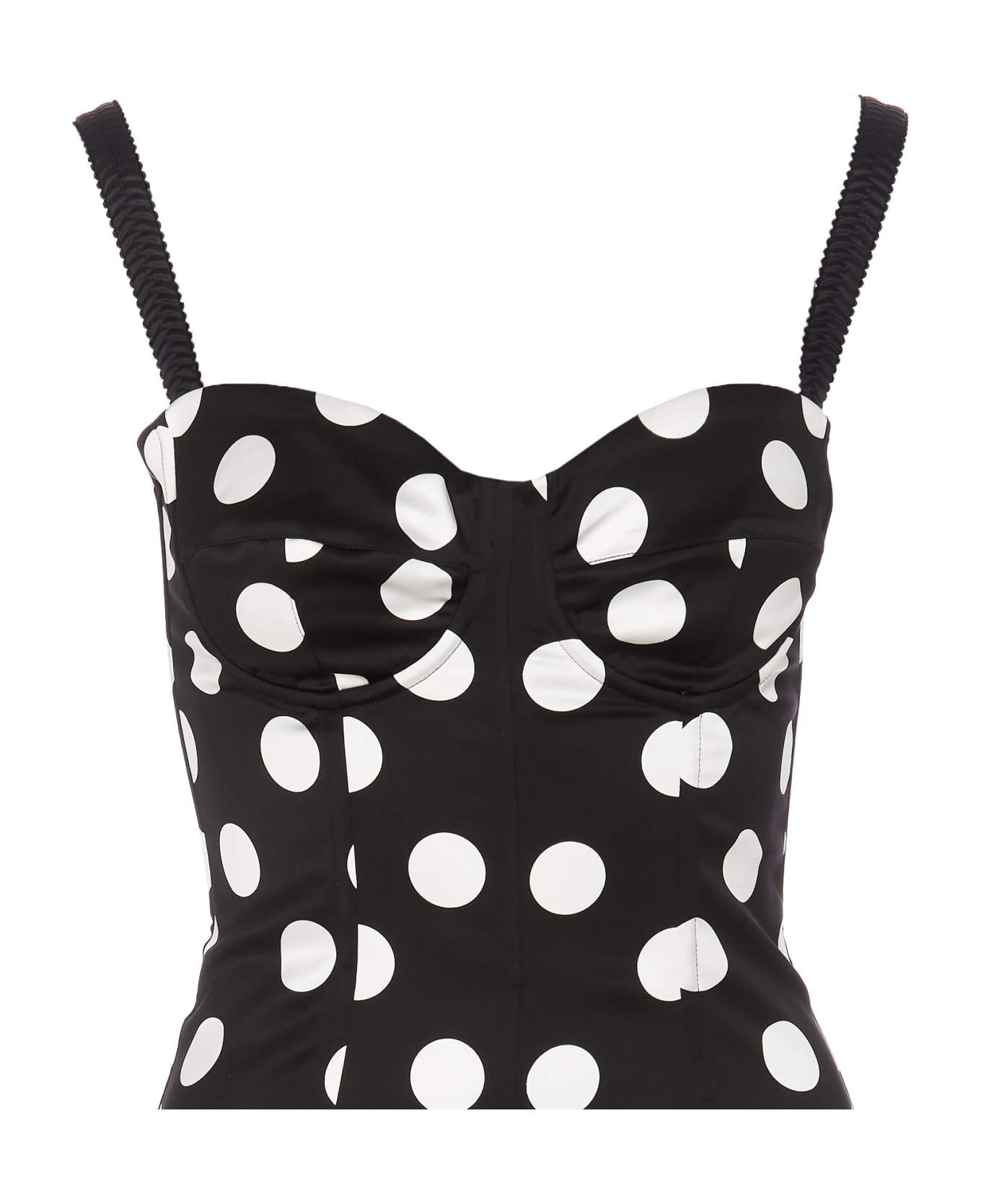 Polka Dot Print Bustier Midi Dress - 4