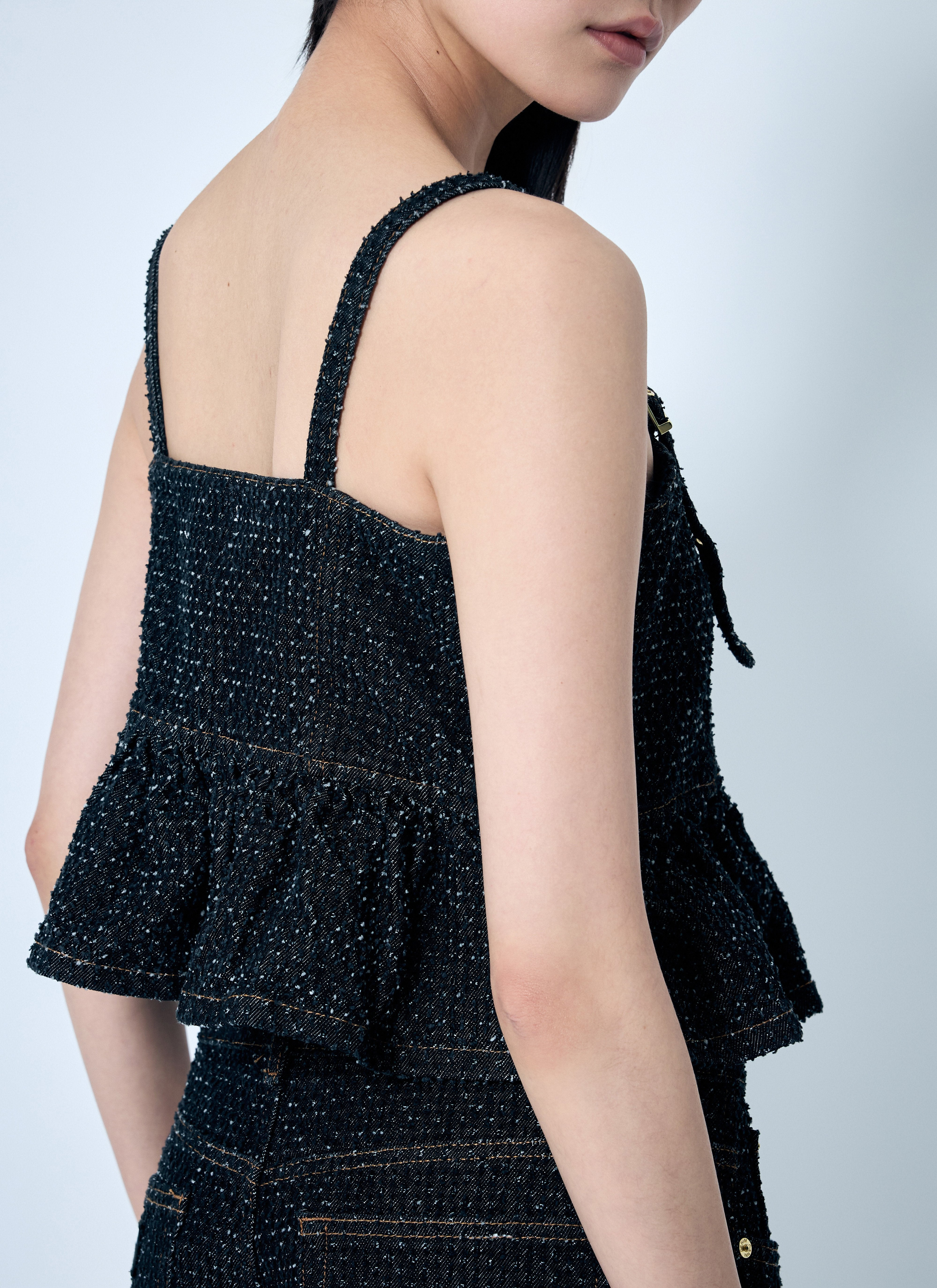 Ganni Women Fluffy Denim Strap Top - 6