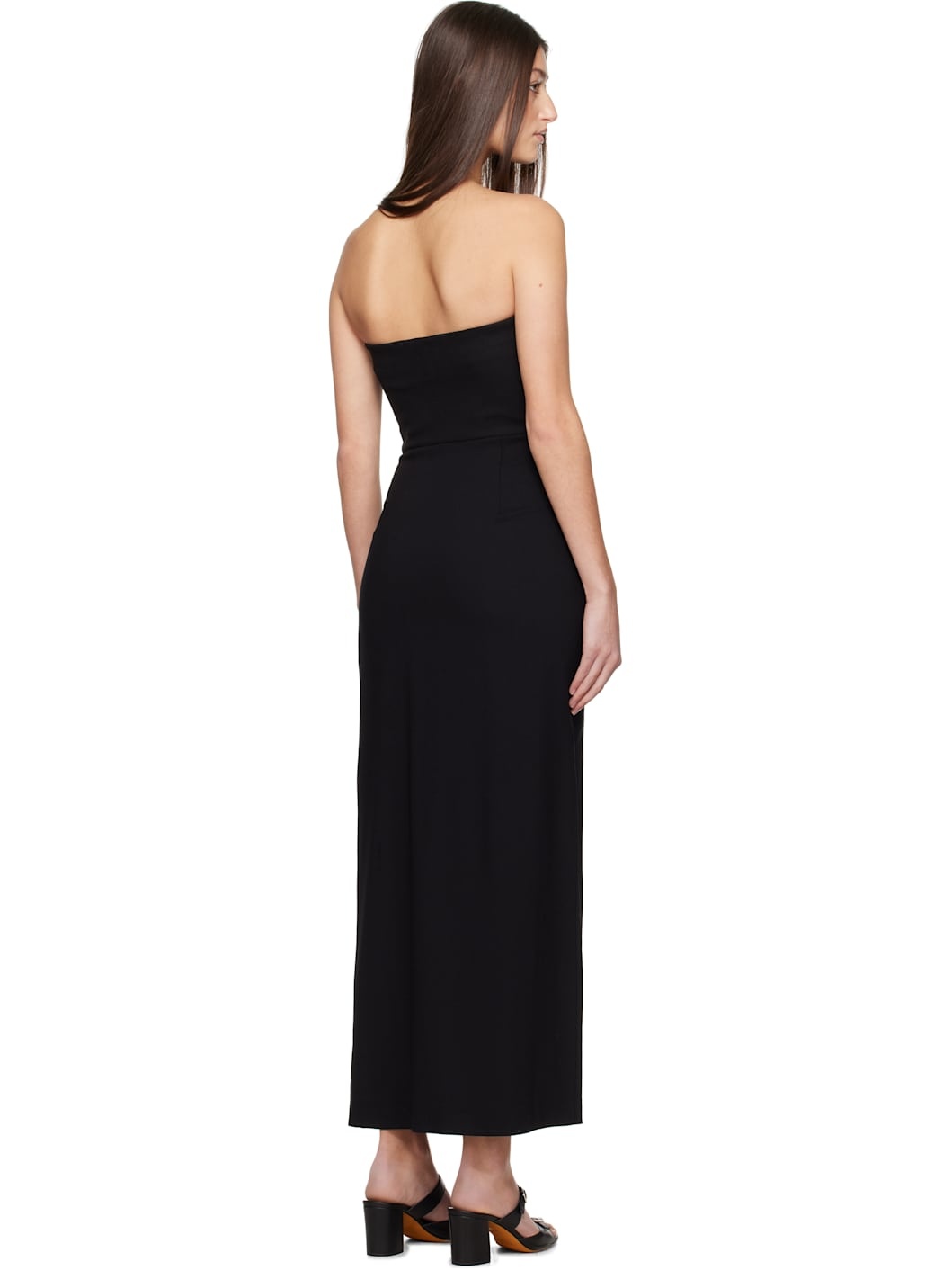Black Crêpe Strapless Maxi Dress - 3