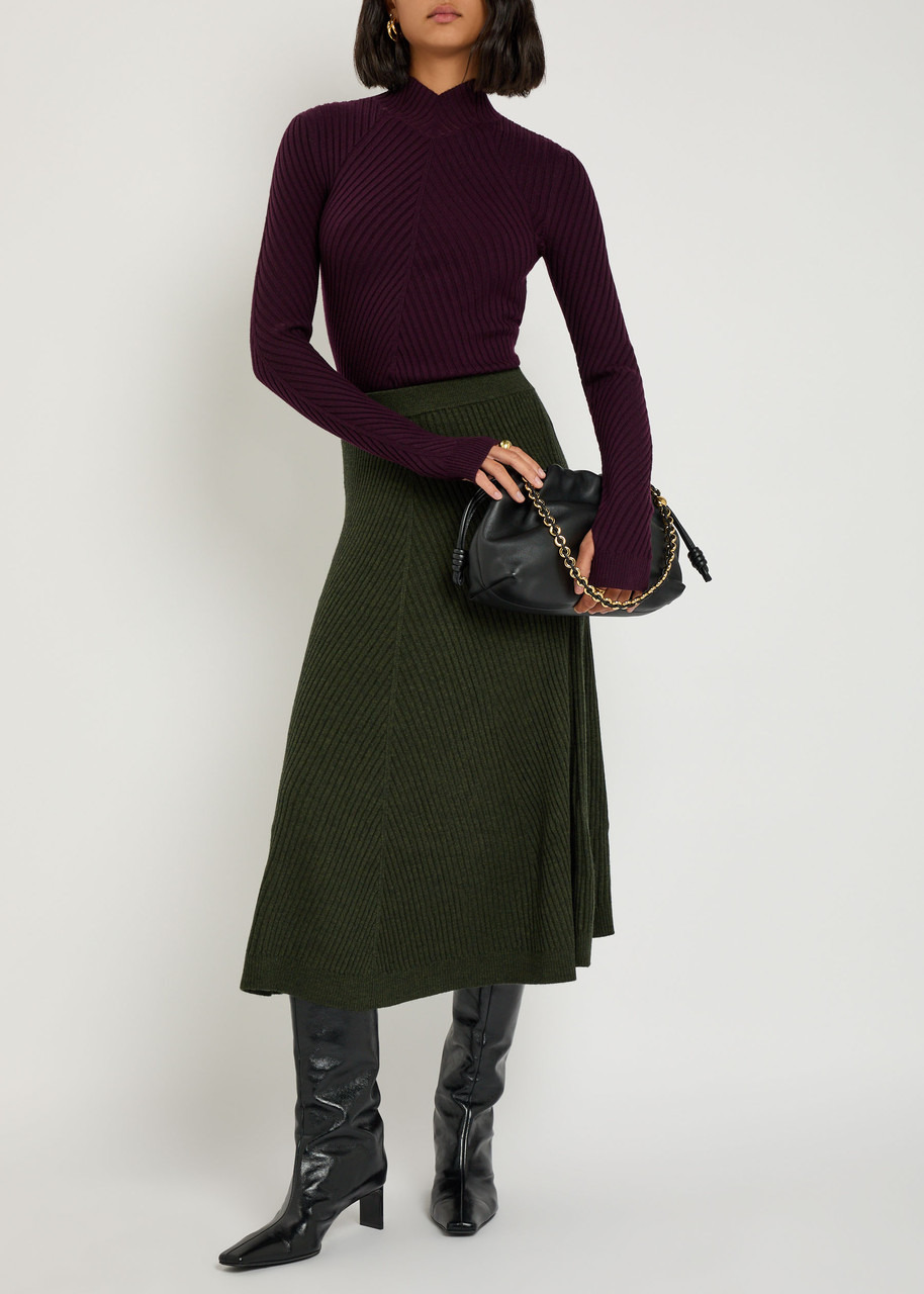 Victoria Beckham Ribbed Merino Wool Midi Skirt - 4