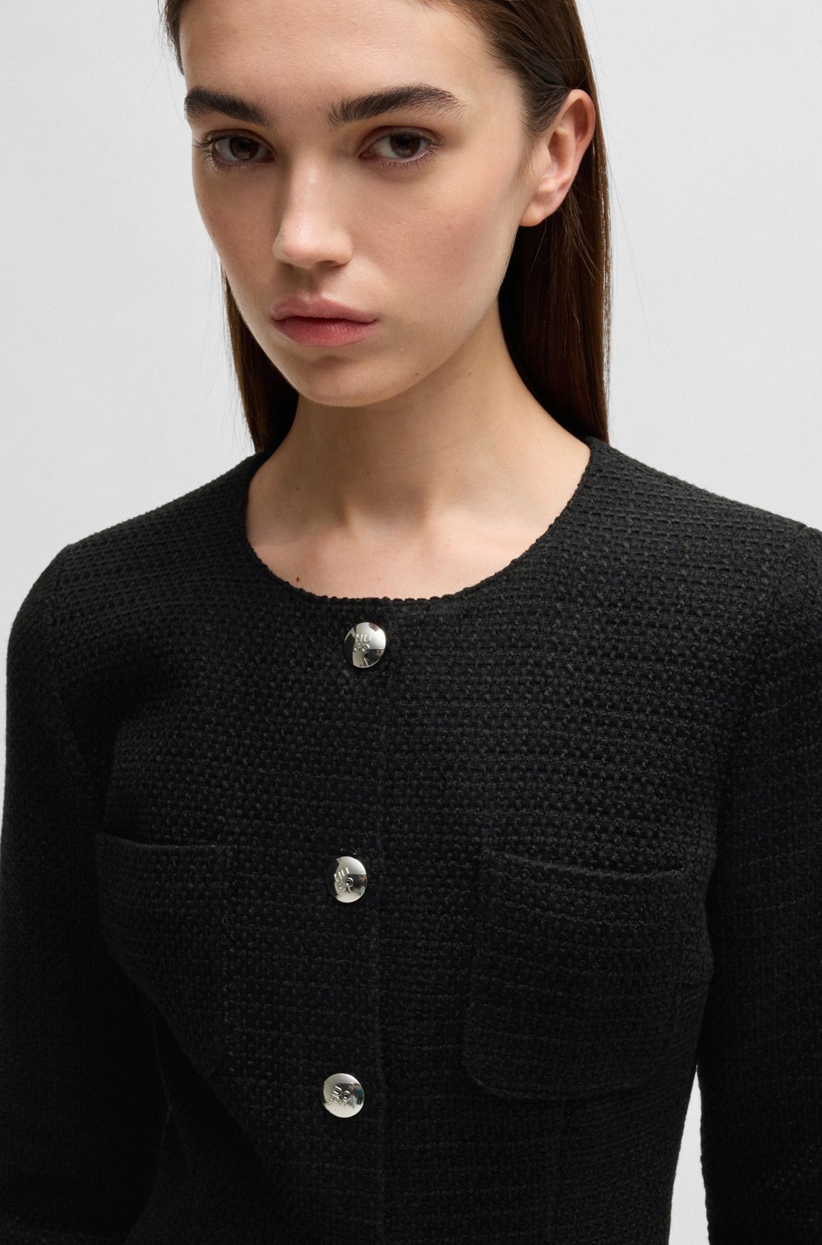 BOUCLÉ DRESS WITH LOGO BUTTONS - 5