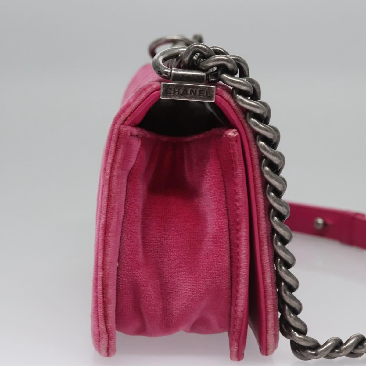 CHANEL Chain Boy CHANEL Matelasse Shoulder Bag Velor Pink CC - 5