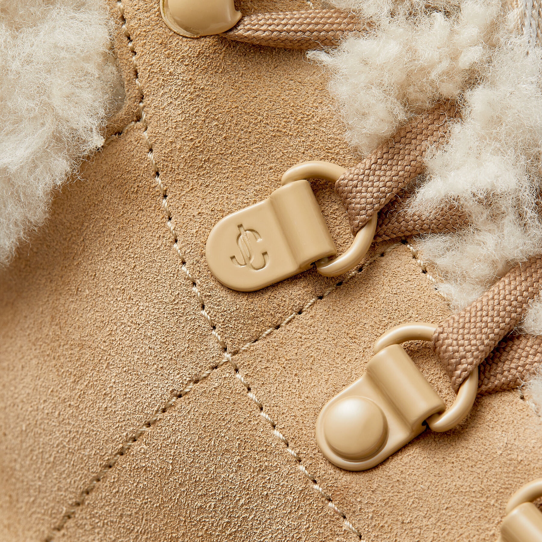 Eshe Flat Shearling
Stucco Suede Hiking Boots with Natural Shearling Collar - 4