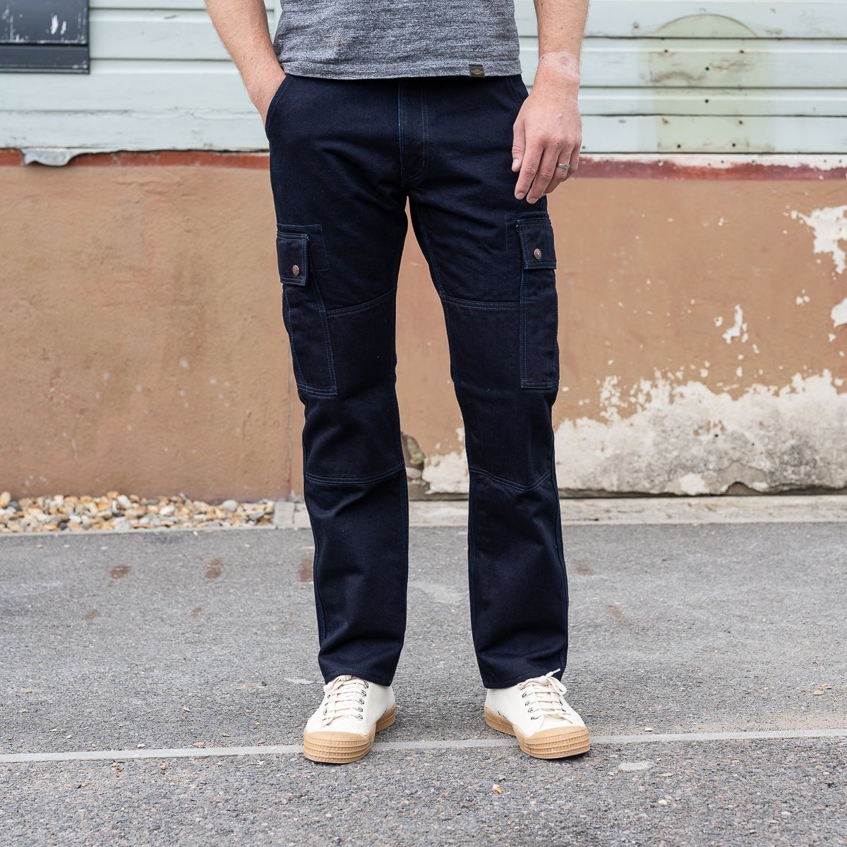 14oz Selvedge Denim Cargo Pants - Indigo/Black - 4