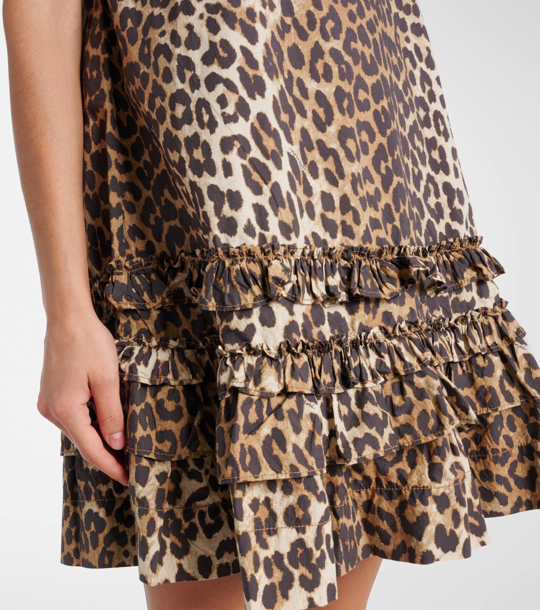 Leopard-print ruffled cotton poplin minidress - 5