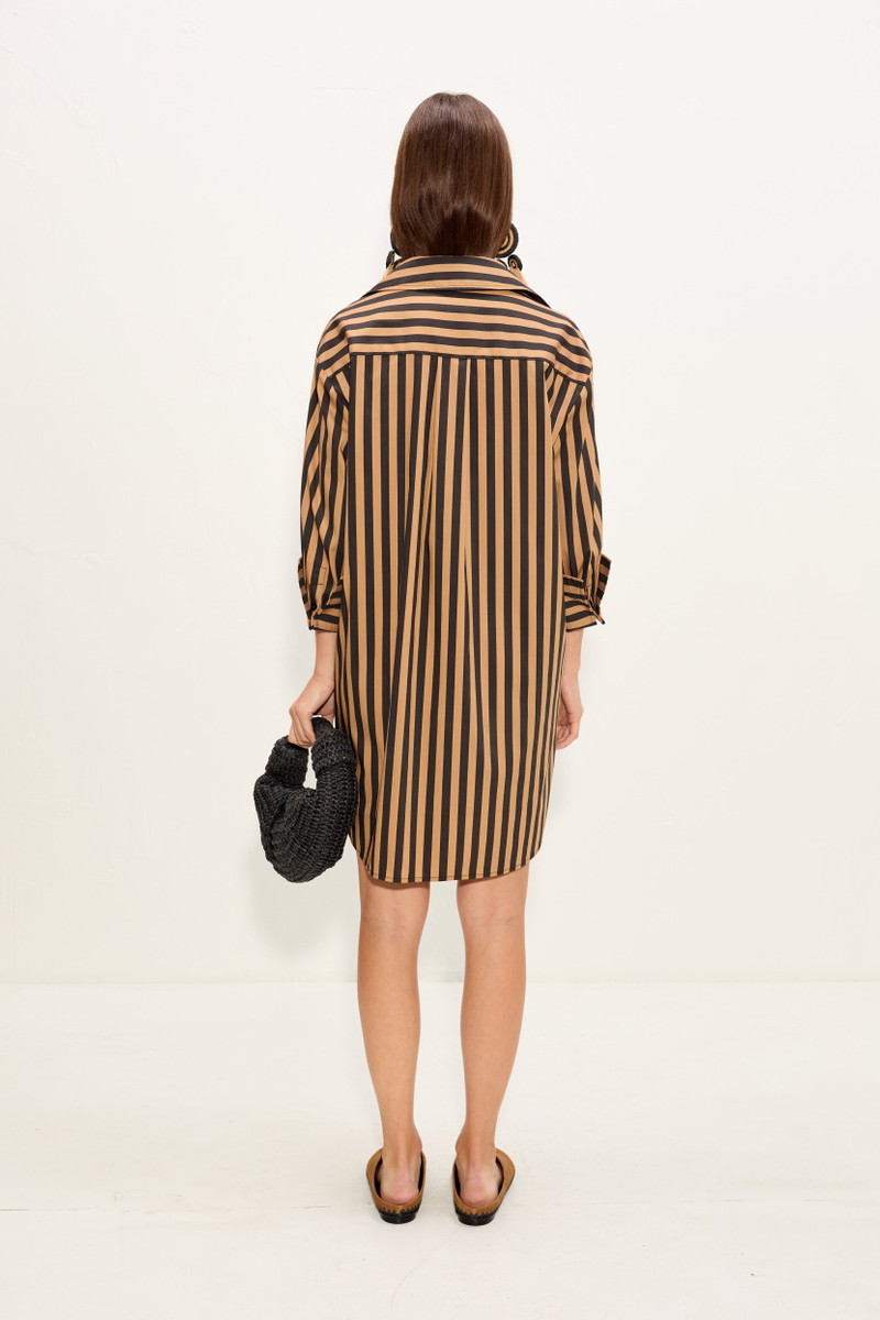 Kena Poplin Dress In Black/Tan Stripe 6