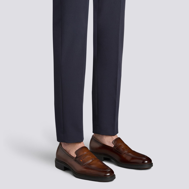 Santoni Men's dark brown leather Easy loafer outlook