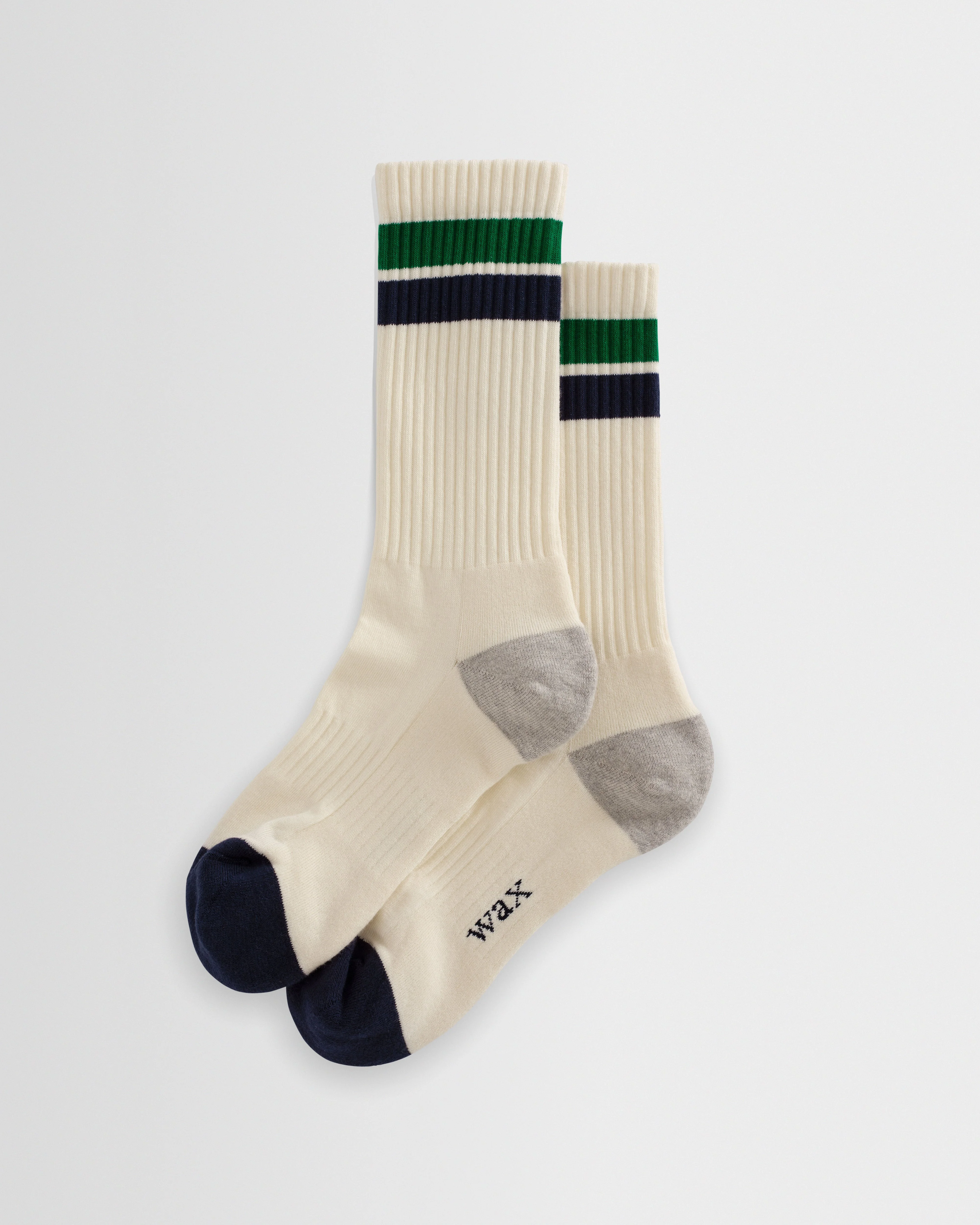 Thorpe - Ecru And Green Block Stripe Sports Socks - 1