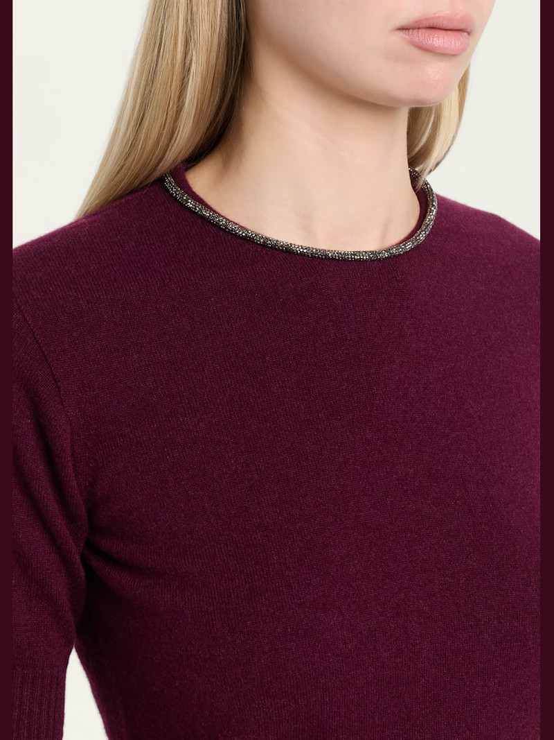 Embellished Short-Sleeve Cashmere Crewneck Sweater 5