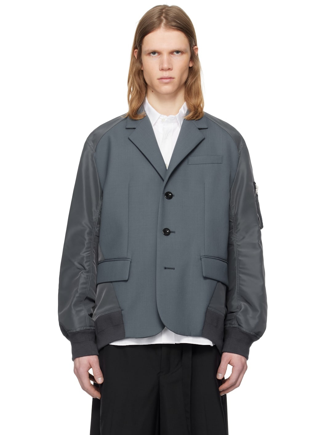 Blue Suiting Bonding Mix Blazer - 1