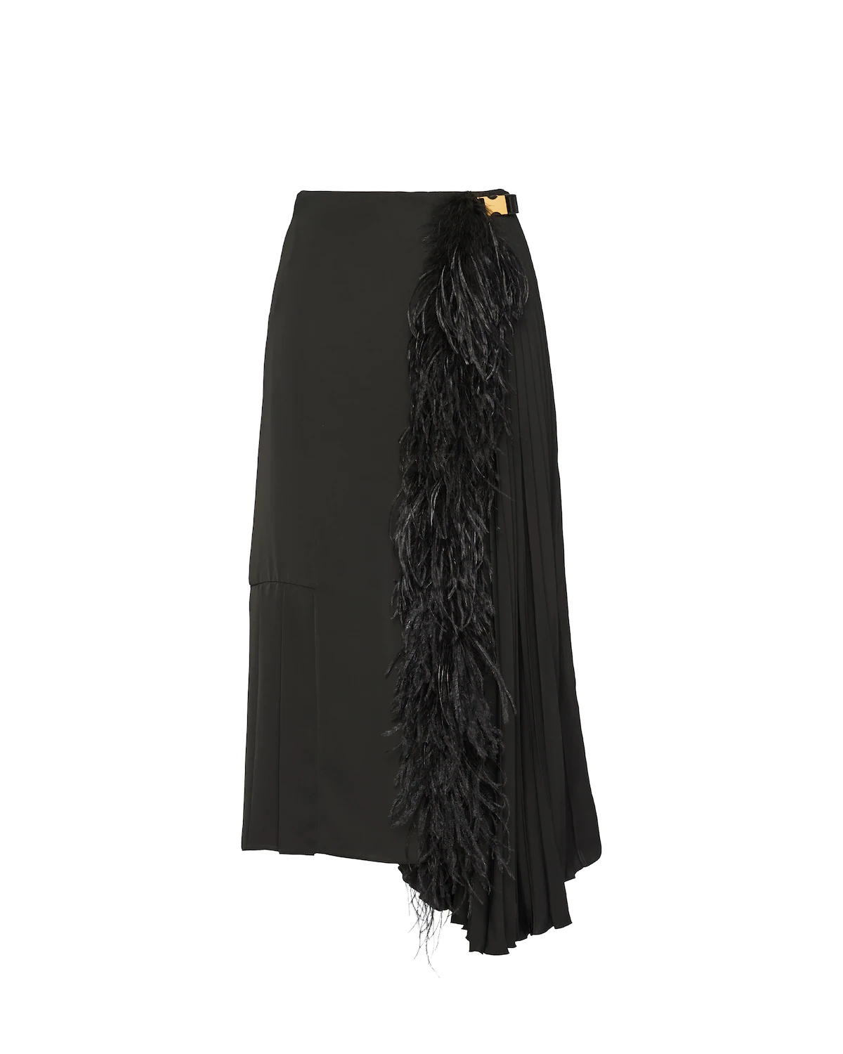 Fluid twill skirt with feathers - 1