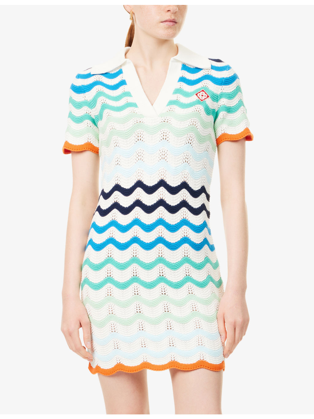 Wavy Crochet Striped Cotton-Knit Mini Dress - 3