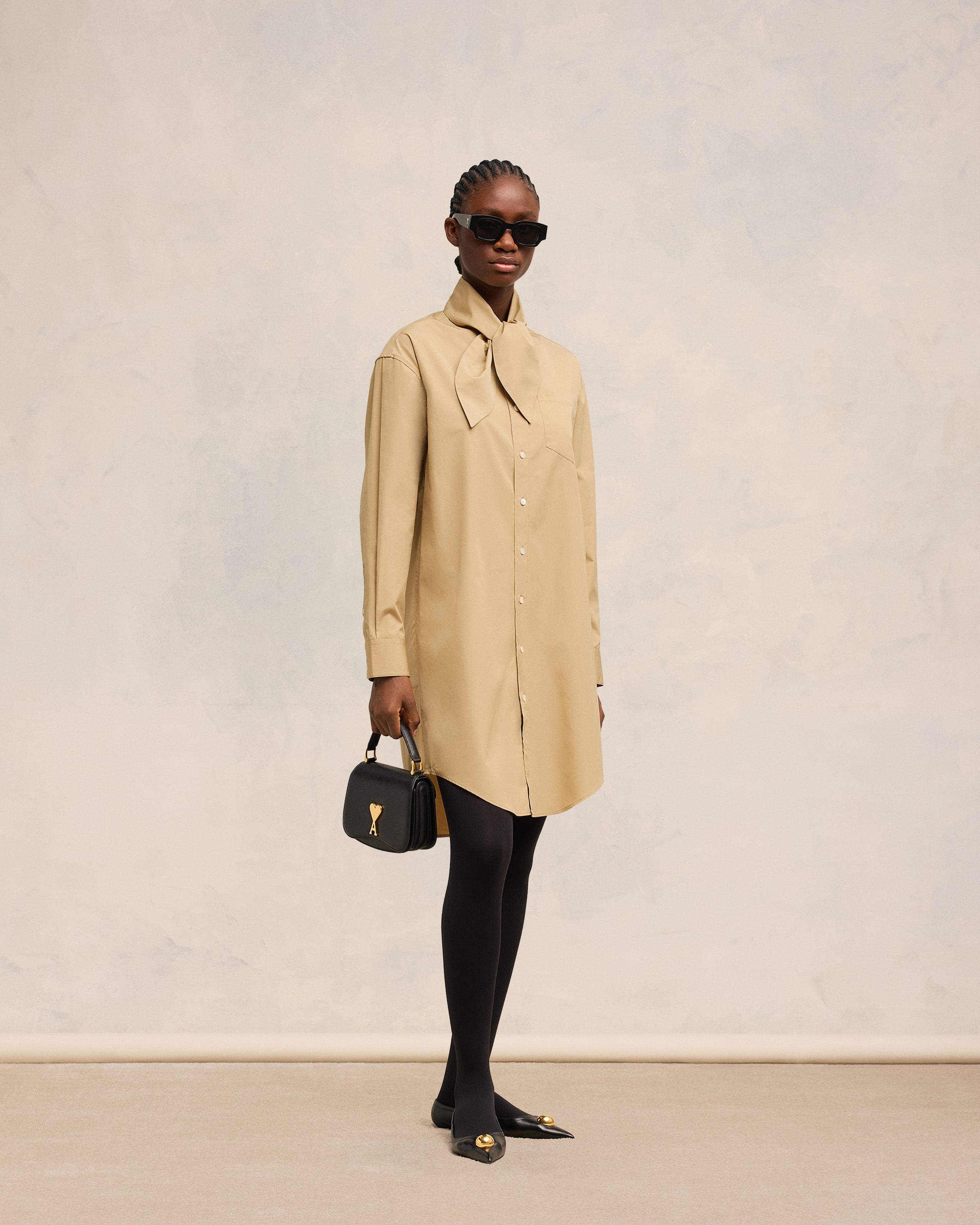 SCARF COLLAR SHIRT DRESS - 2