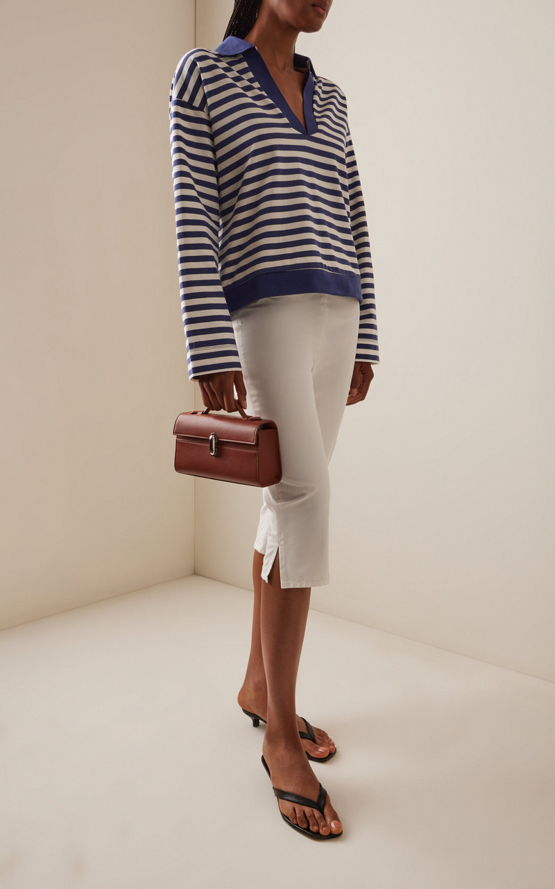 POSSE Haisley Striped Cotton Polo Top blue outlook