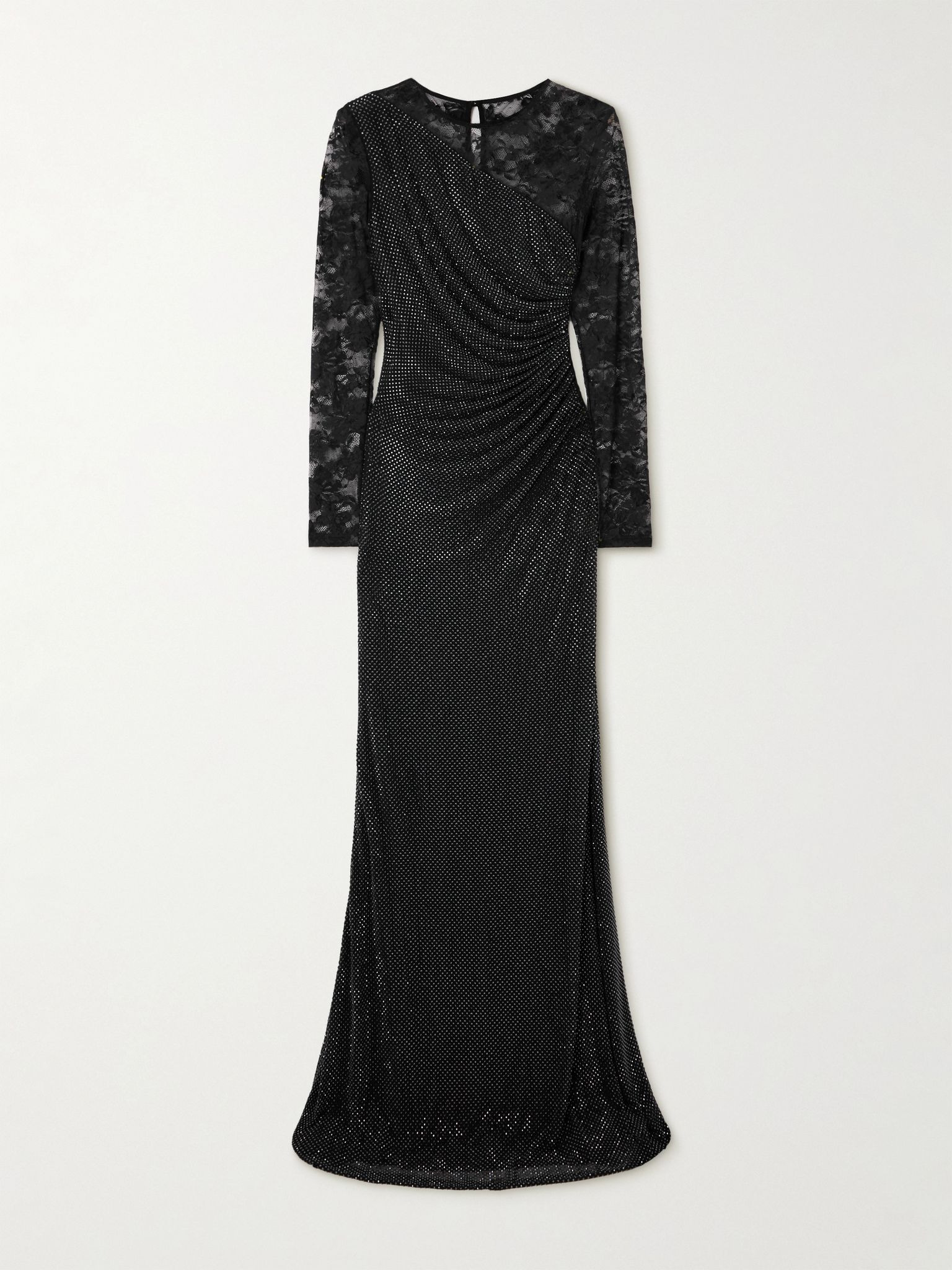 Lace-trimmed crystal-embellished jersey gown Black - 1