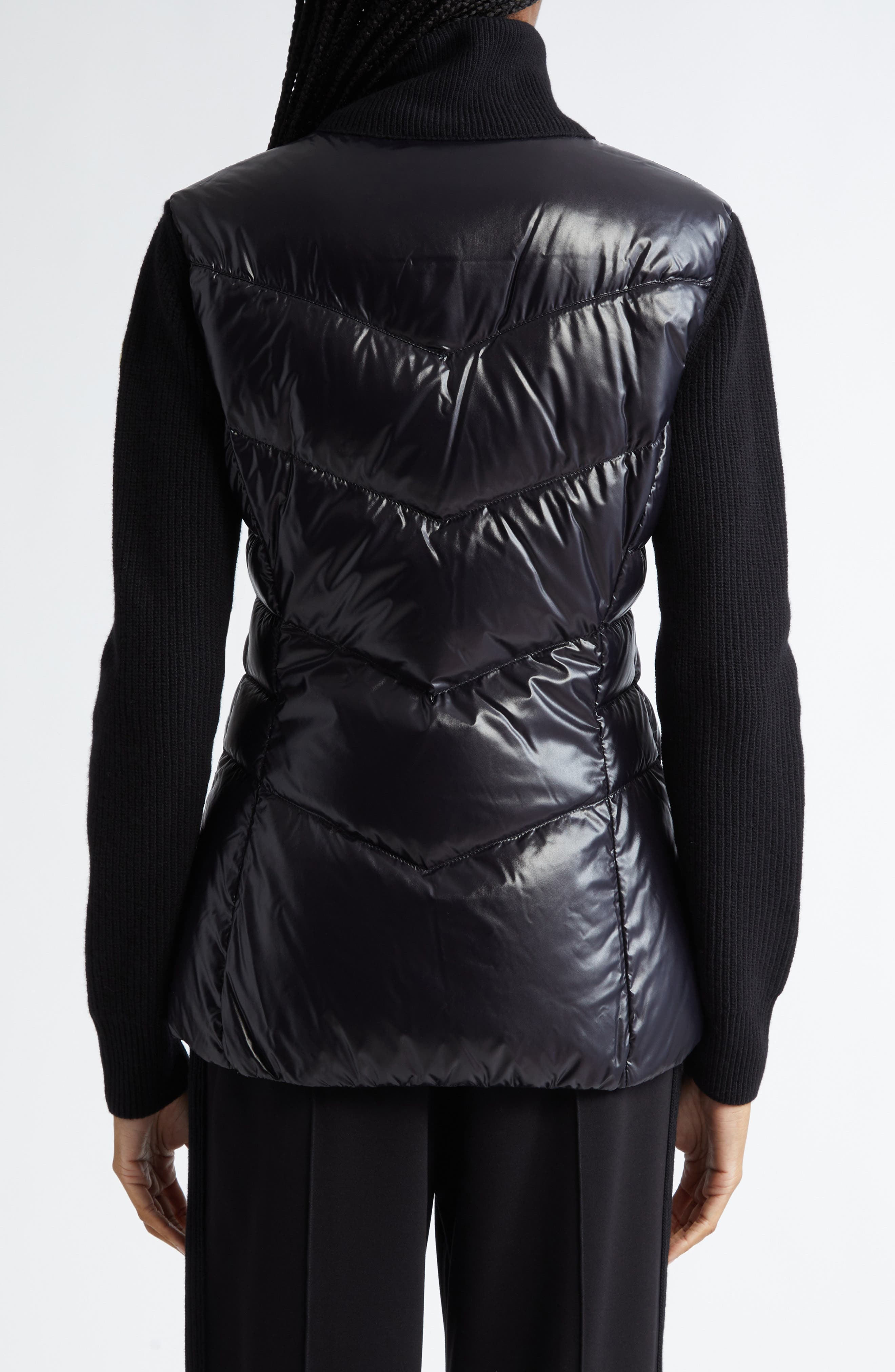 Moncler Quilted Down & Knit Cardigan in Black at Nordstrom - 3