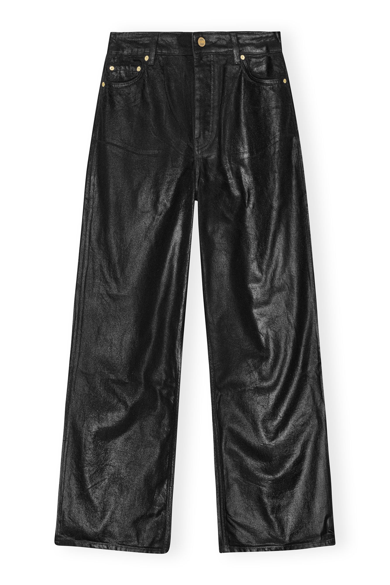 BLACK FOIL DENIM WIDE JEANS - 1