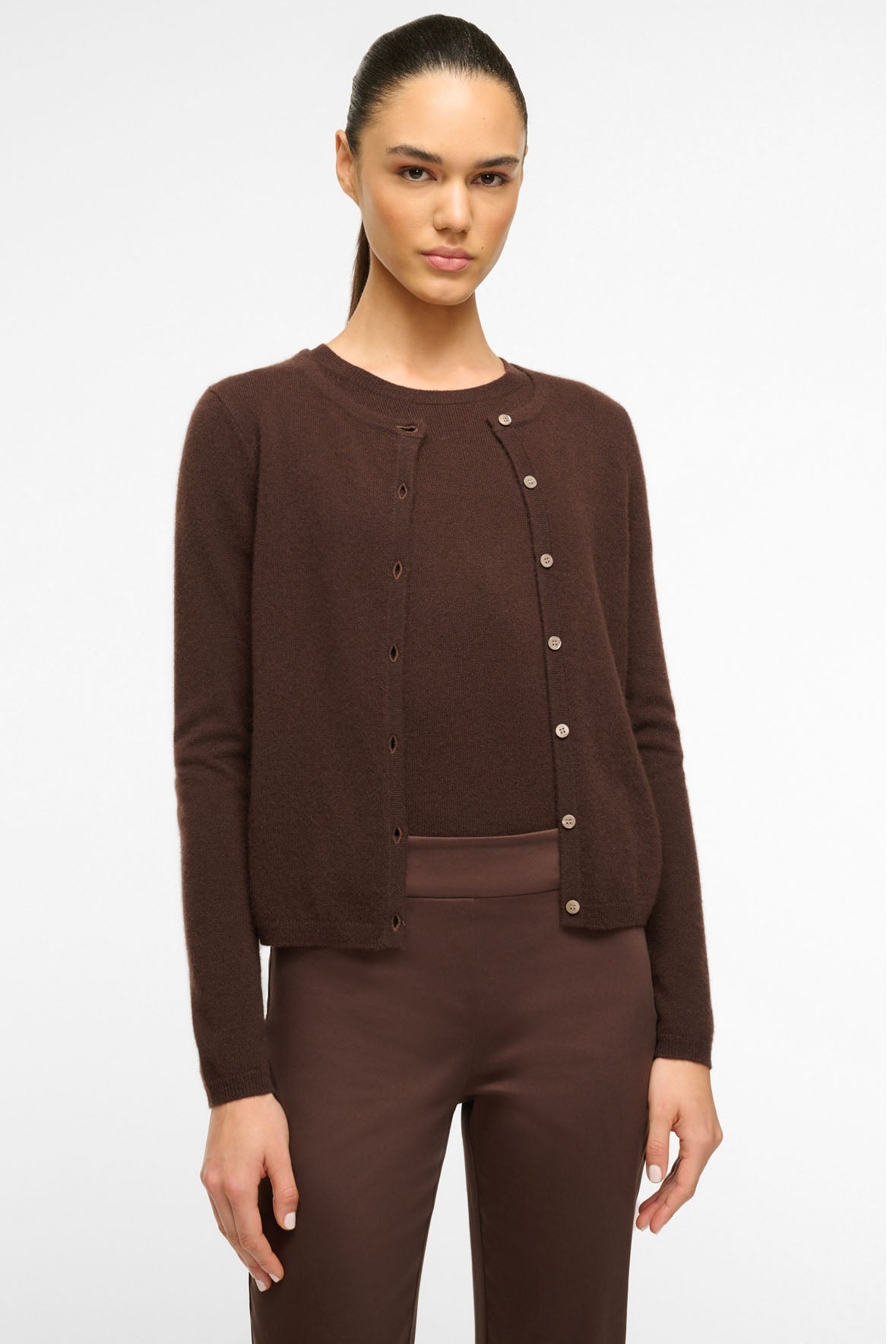 STAUD MIDNIGHT CASHMERE CARDIGAN DARK CHOCOLATE - 5