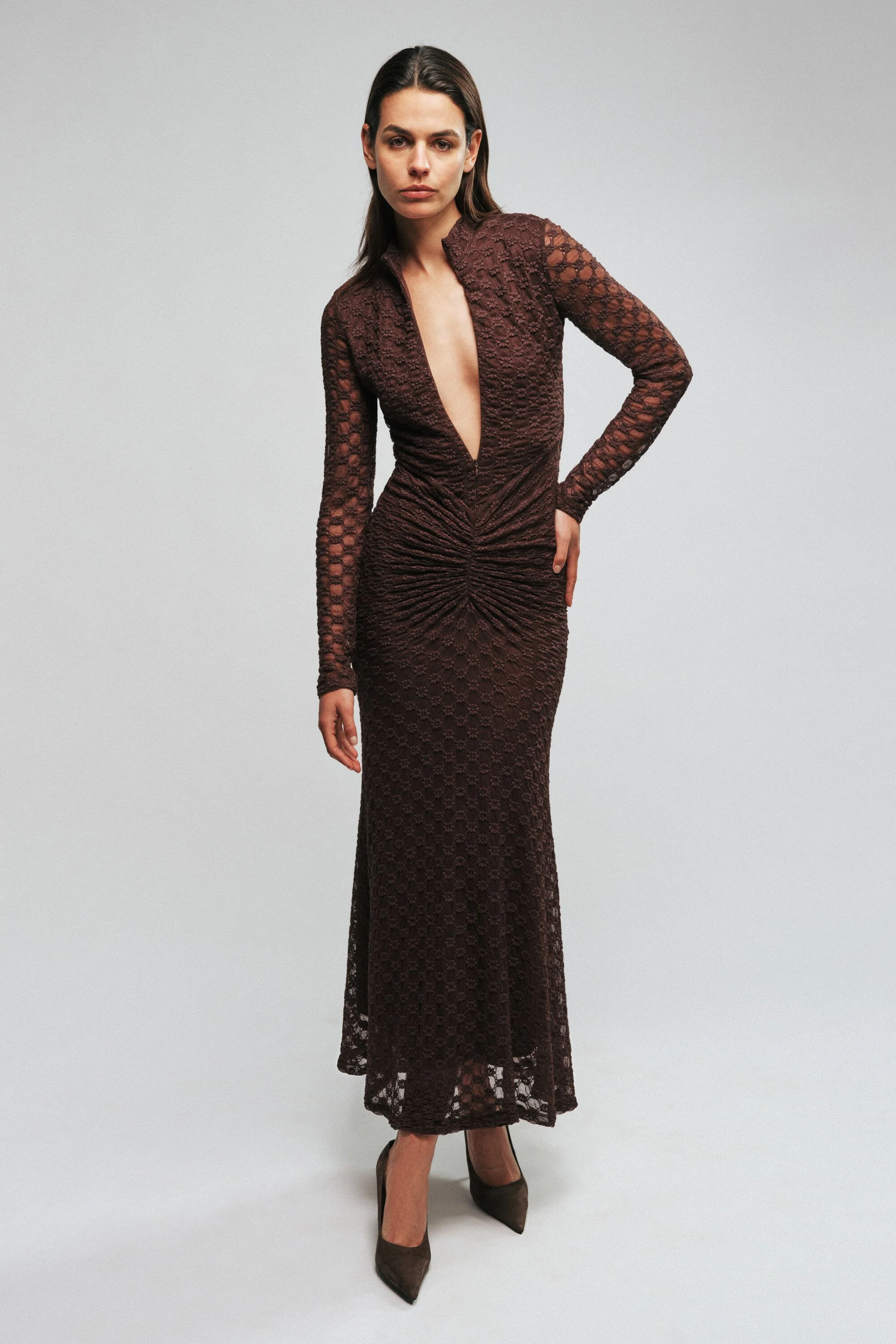 Verinka Lace Maxi Dress In Dark Chocolate - 1