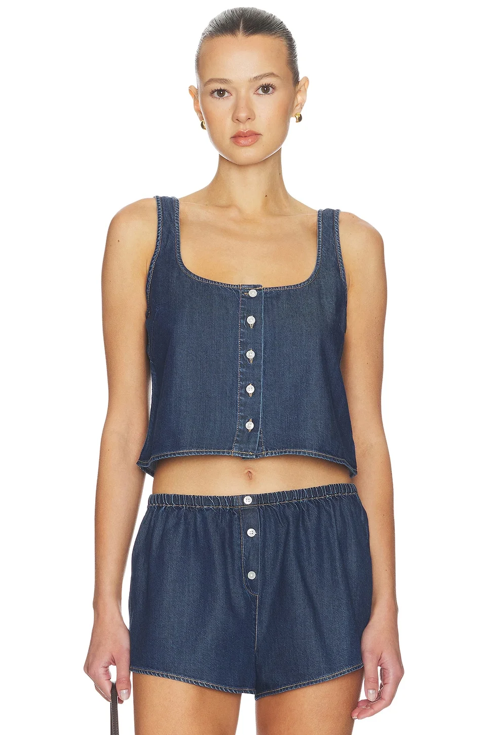 Denim Button Front Tank Top - 1
