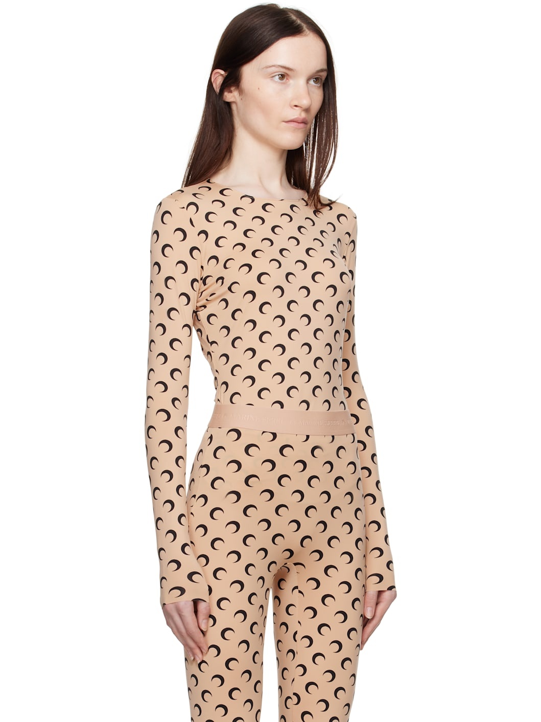 Tan Moon Printed Jersey Second Skin T-Shirt - 2