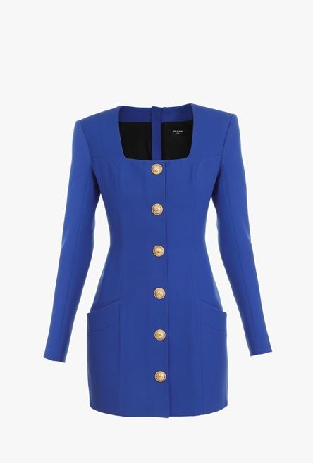 Short “gitane” blue wool dress with gold-tone buttons - 1